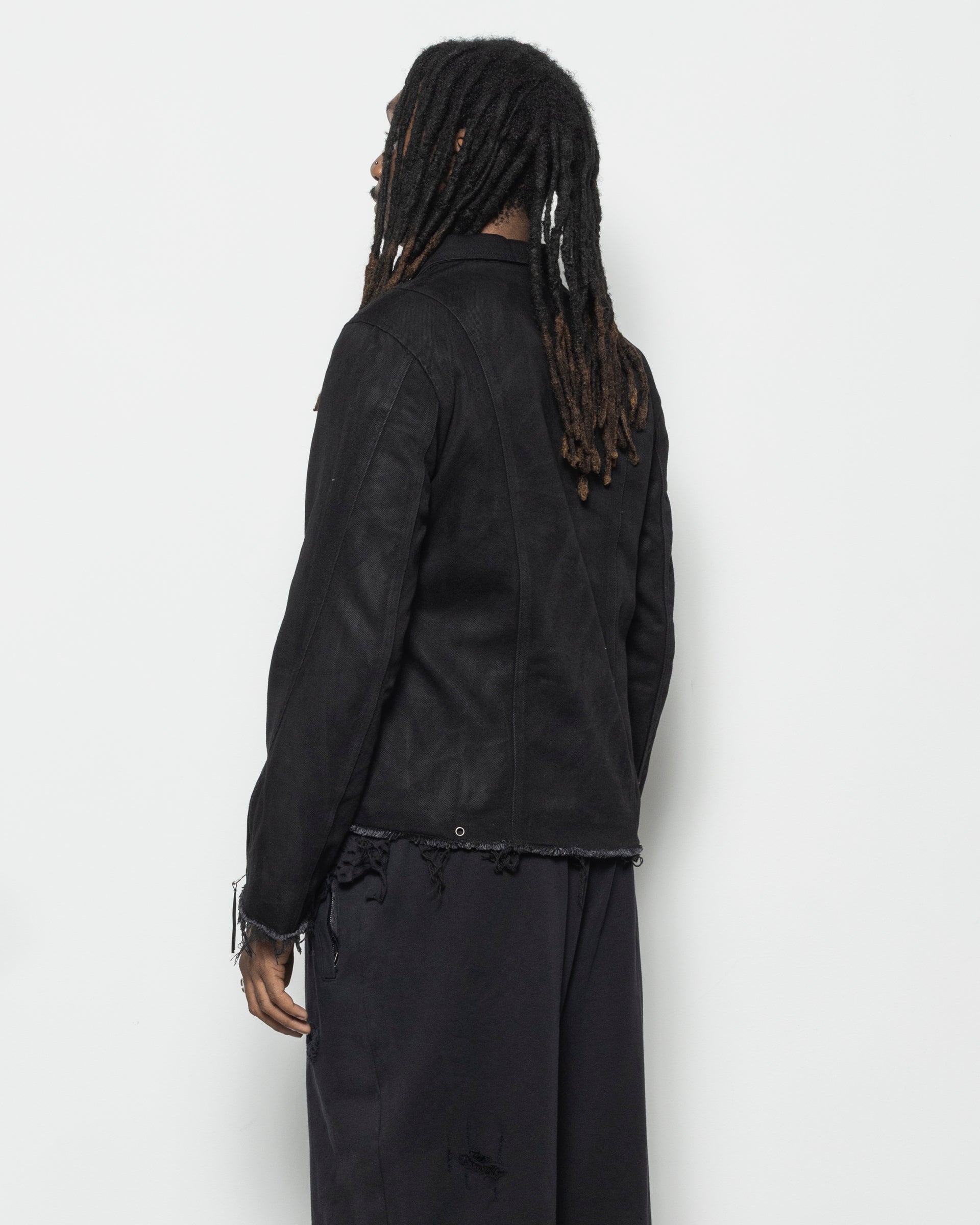 Distressed Fencing Jacket V2 in Waxed Black