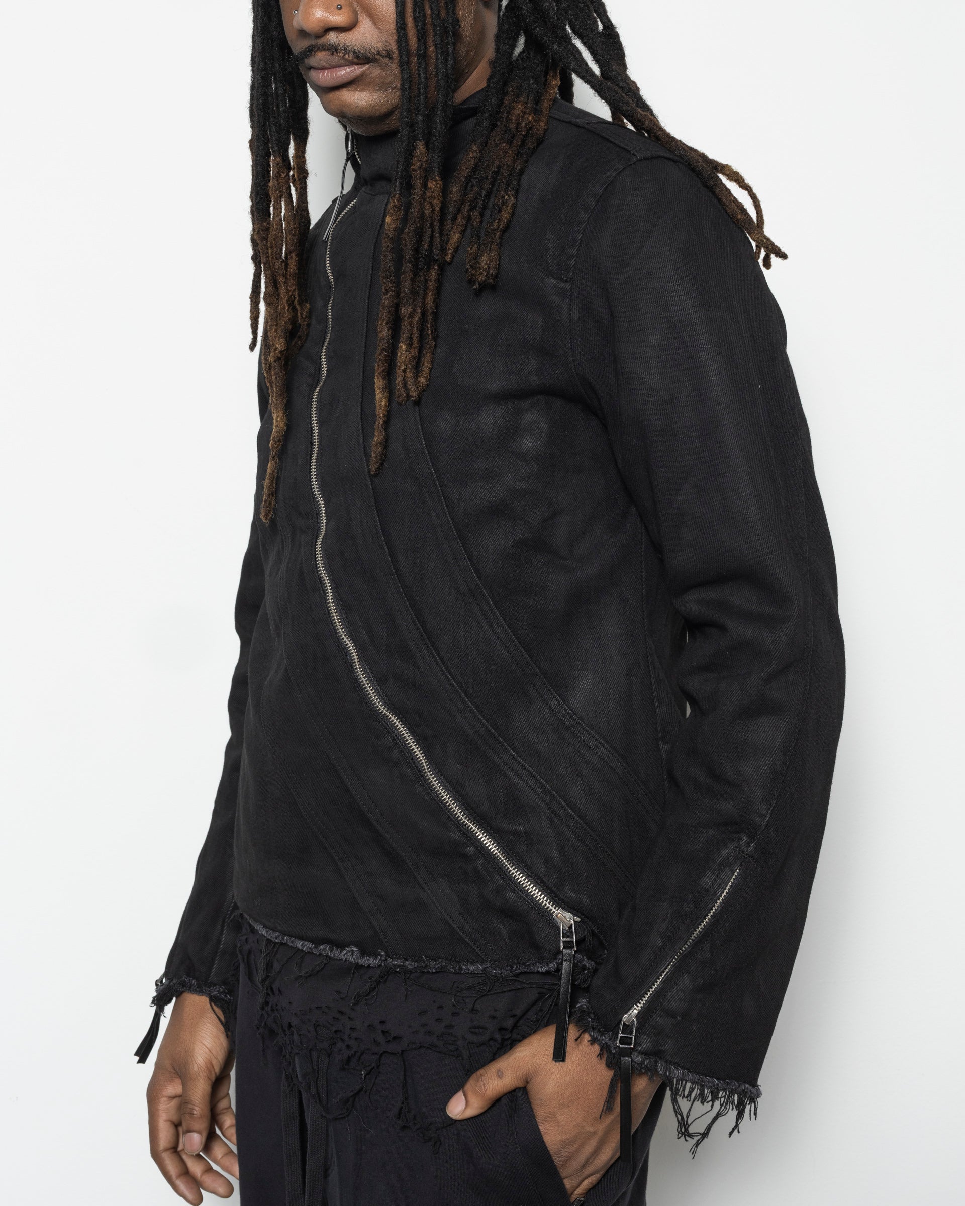 Distressed Fencing Jacket V2 in Waxed Black