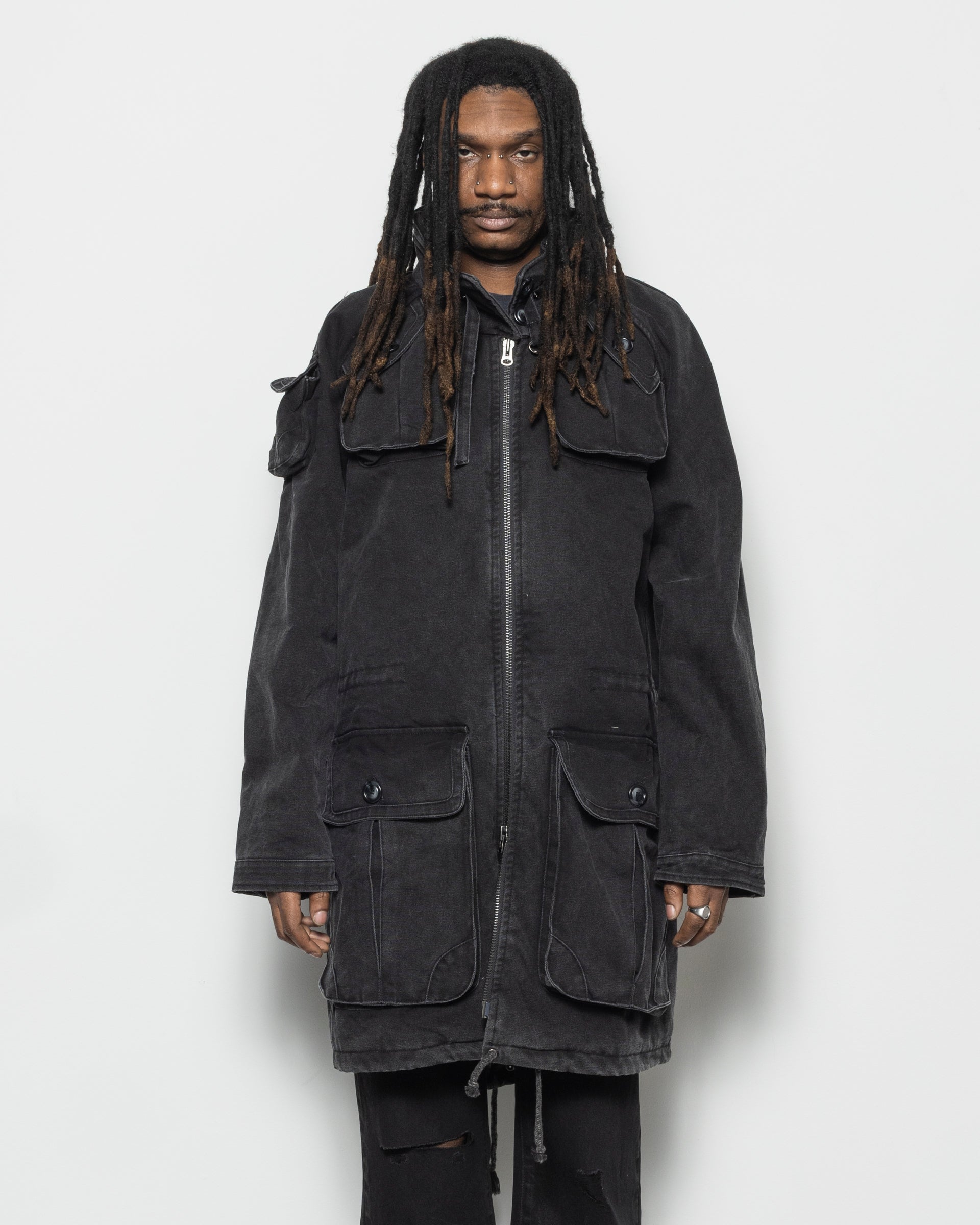 Military Mods Coat in Washed Black