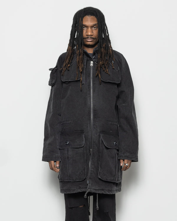 Military Mods Coat in Washed Black