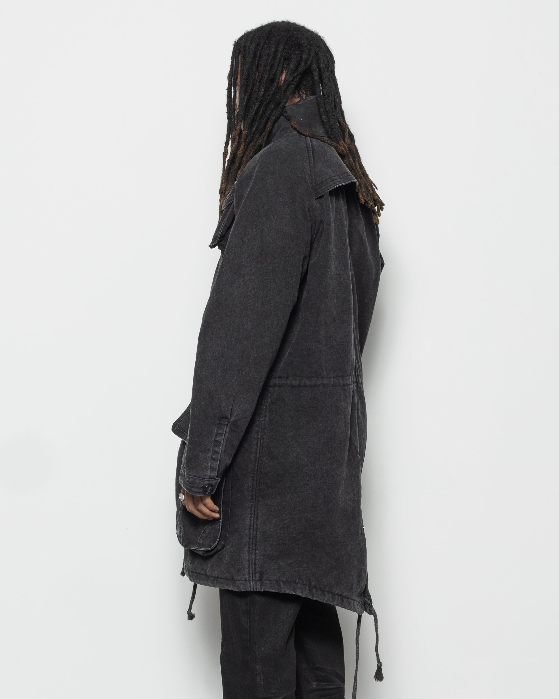 Military Mods Coat in Washed Black