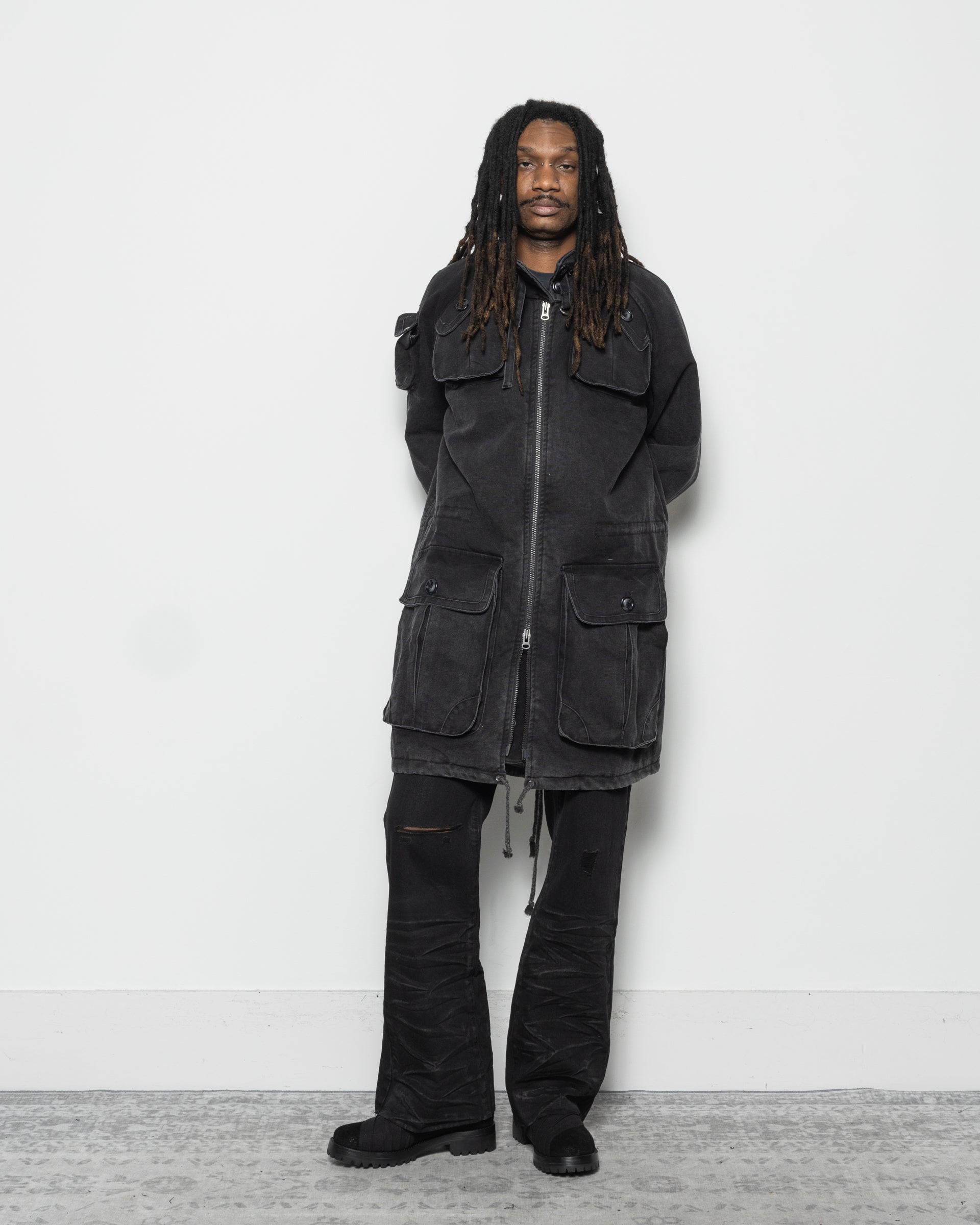 Military Mods Coat in Washed Black