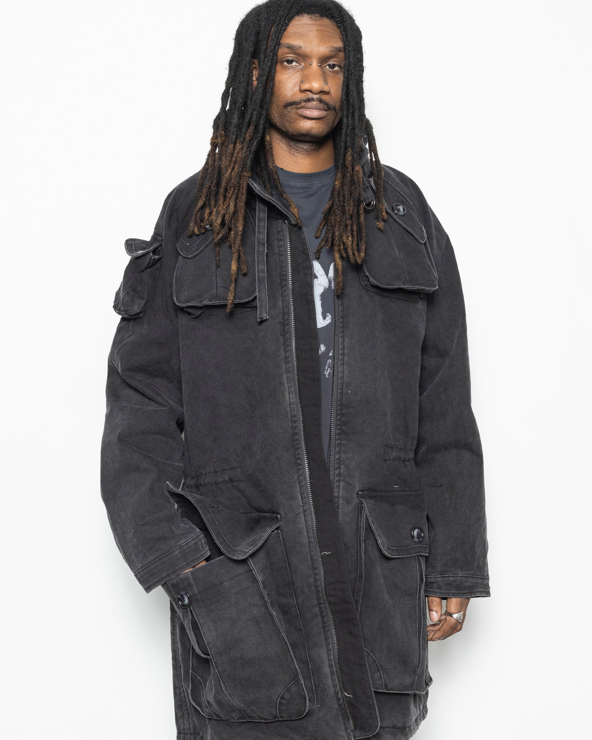 Military Mods Coat in Washed Black
