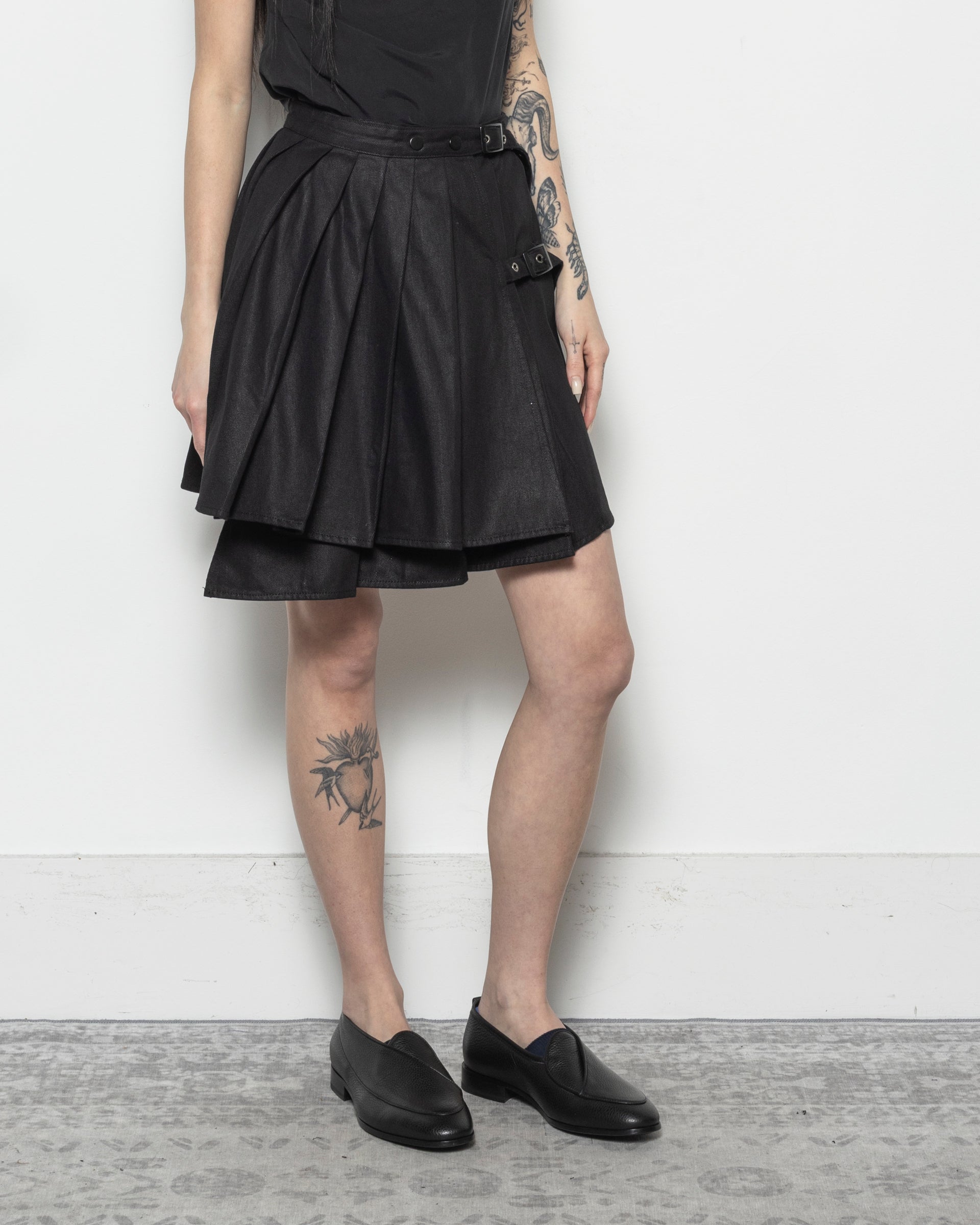 Waxed Wrap Skirt in Black