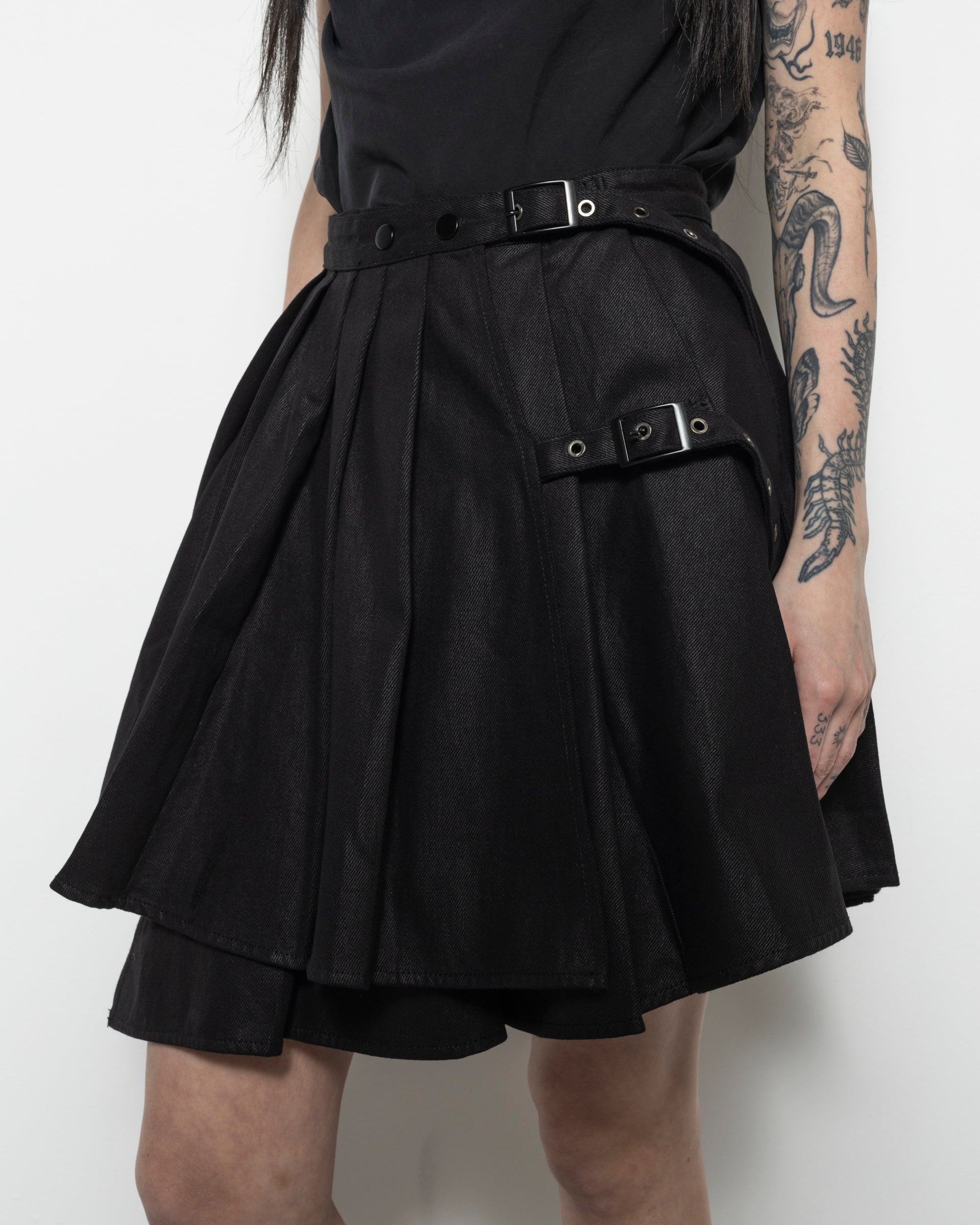 Waxed Wrap Skirt in Black