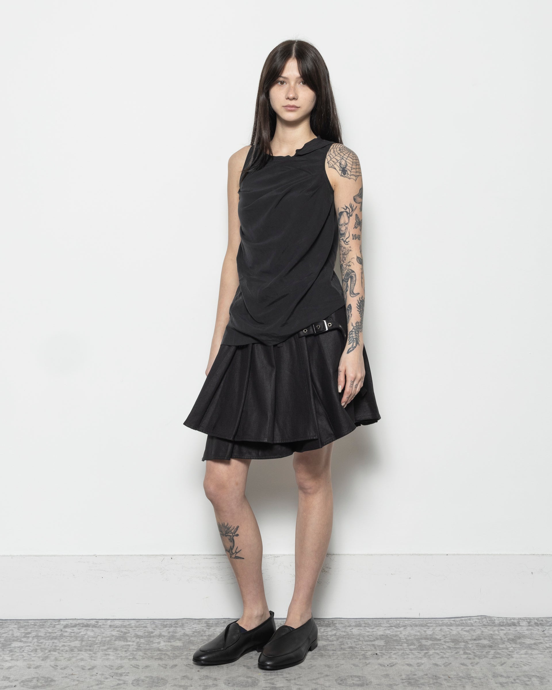 Waxed Wrap Skirt in Black