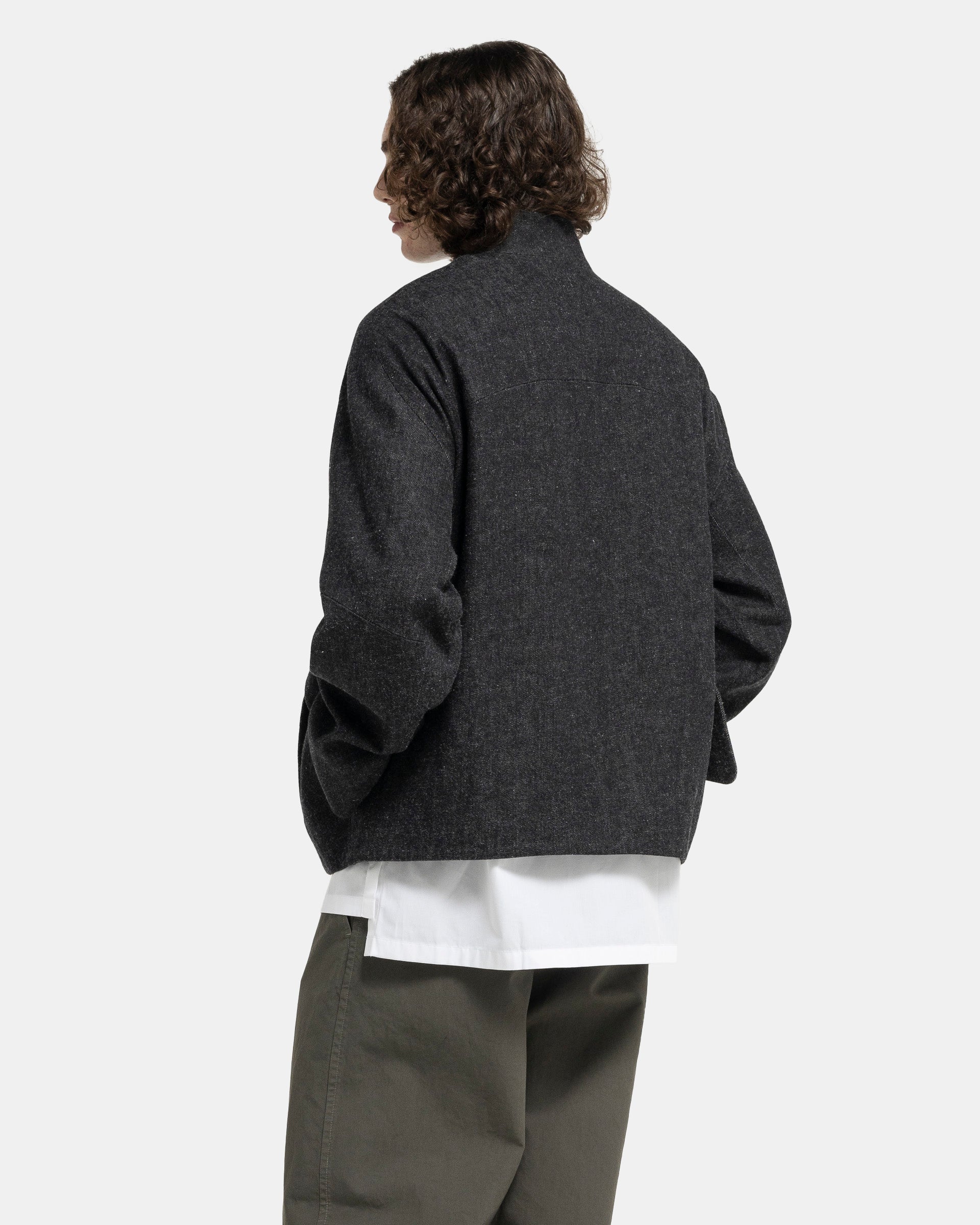 Vale Stand Collar Jacket in Black Denim