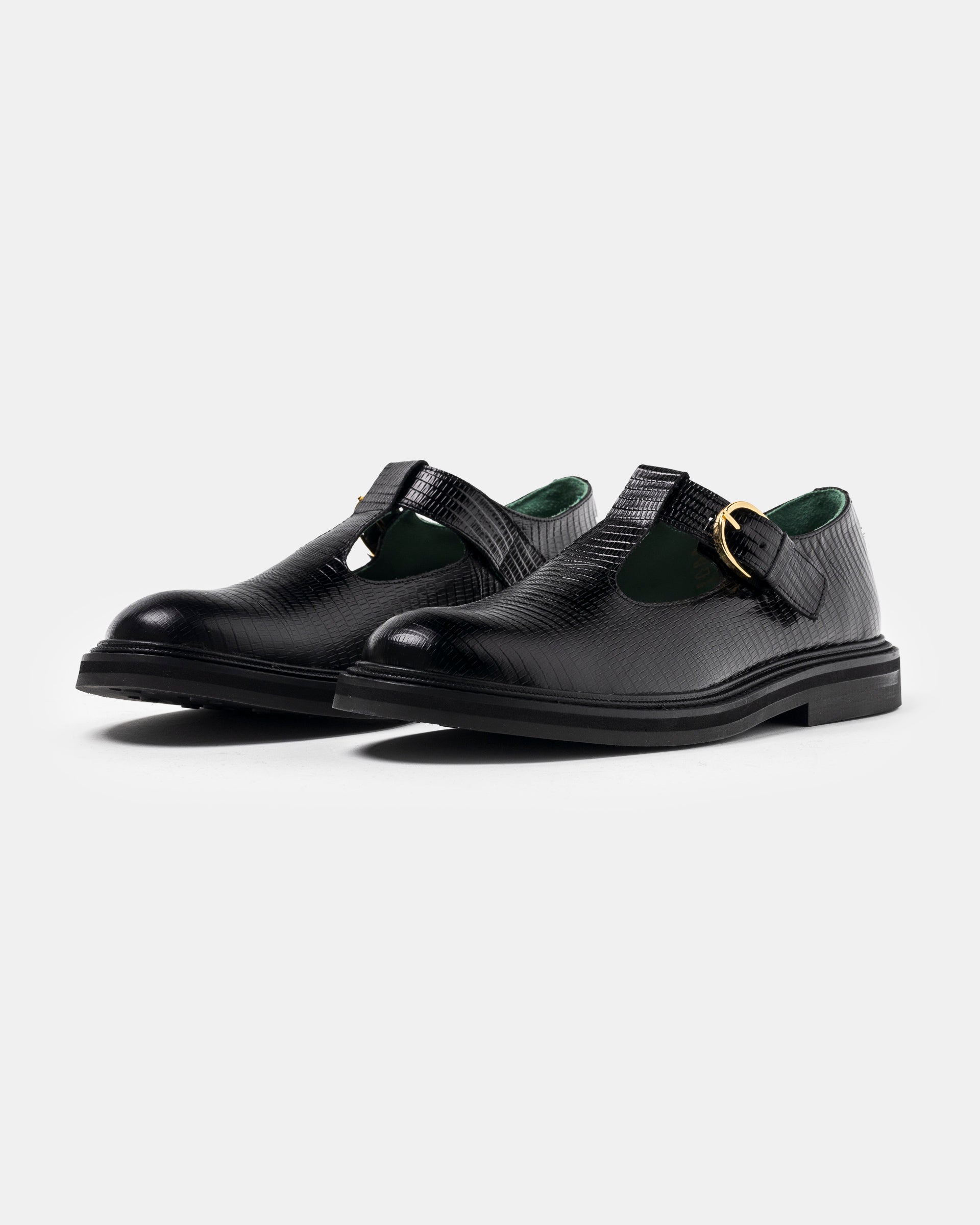 Vinnee T-Strap Loafer in Black Lizard