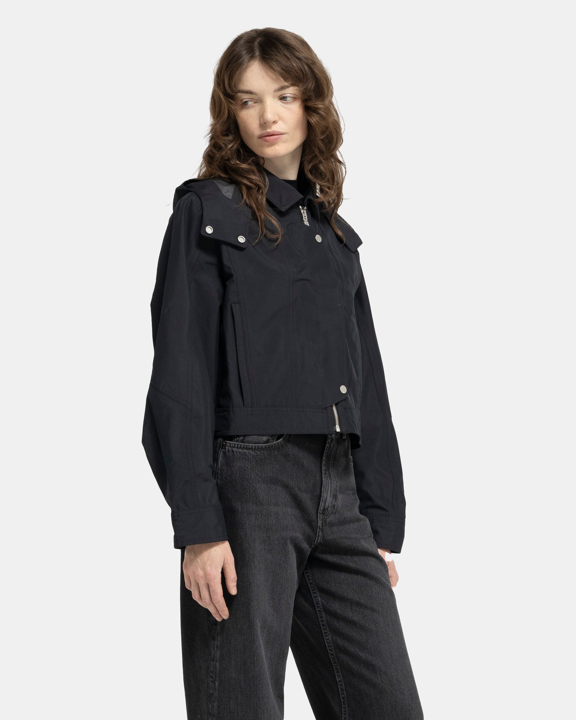 Waterproof Crop Rain Jacket in Black