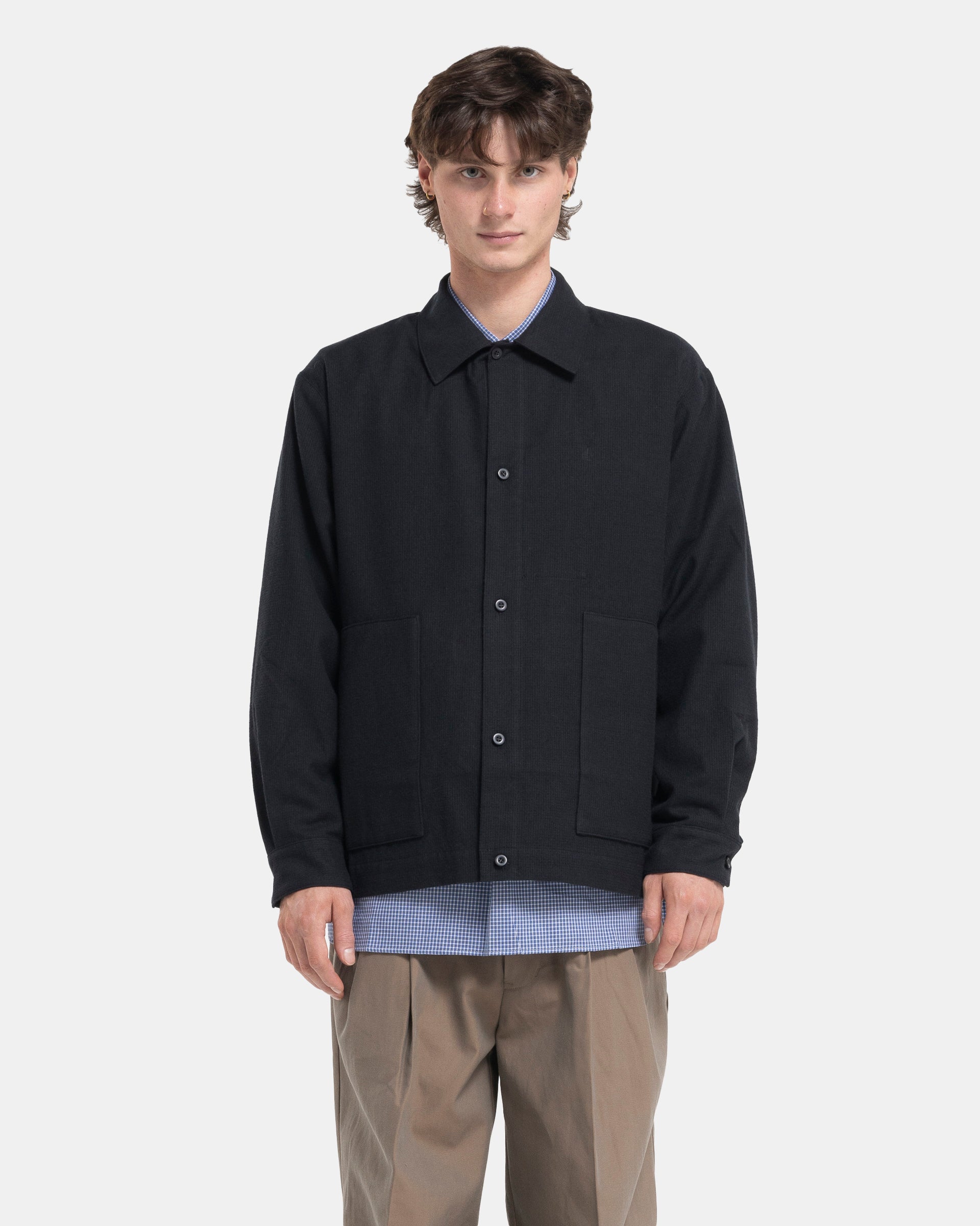 Wool Mix Shirt Jacket in Black Navy