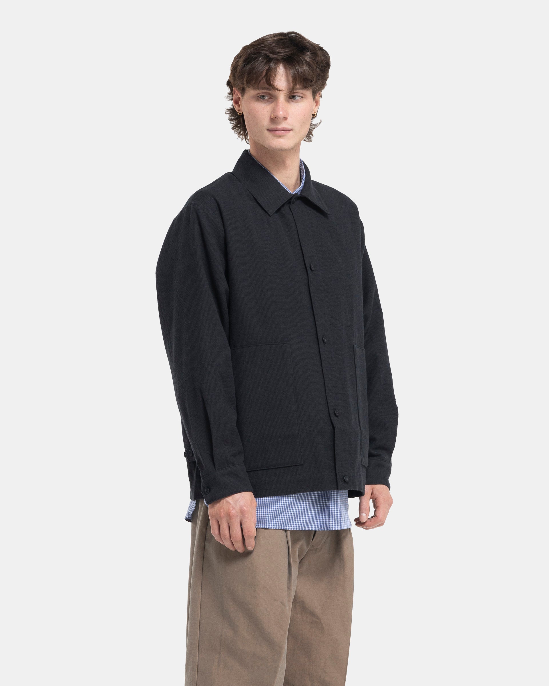 Wool Mix Shirt Jacket in Black Navy