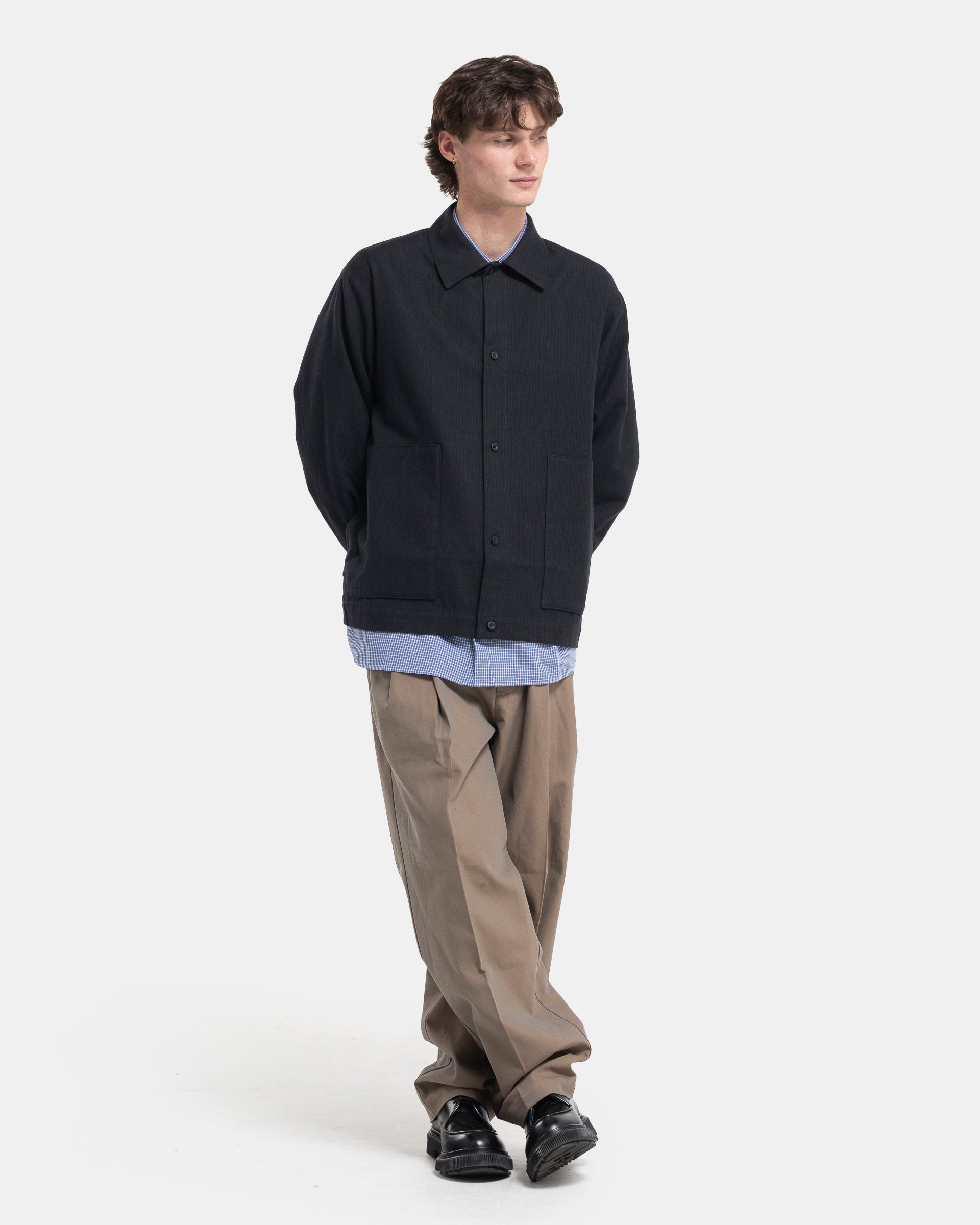 Wool Mix Shirt Jacket in Black Navy