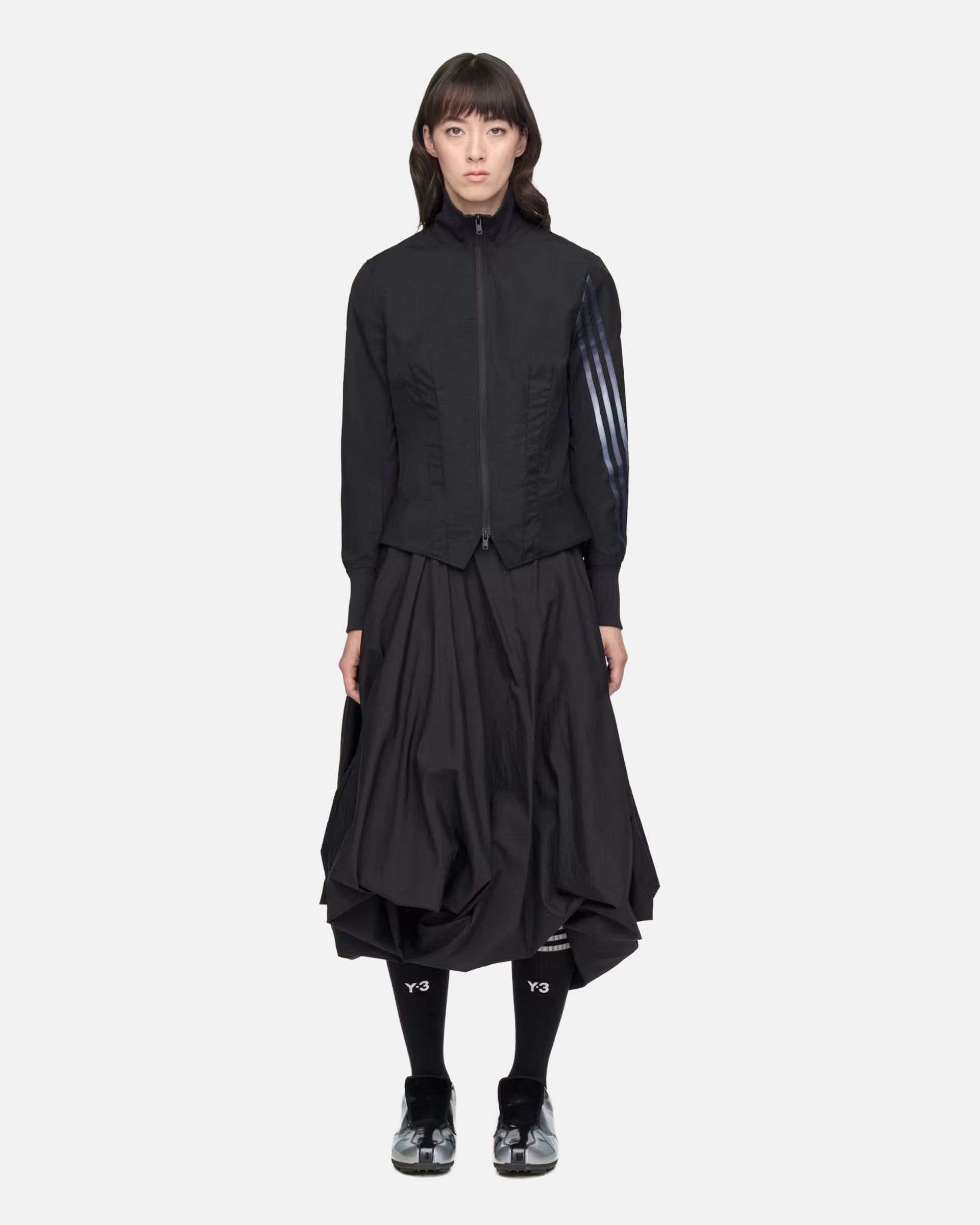 Y-3 Gradient 3-Stripes Nylon Balloon Skirt in Black