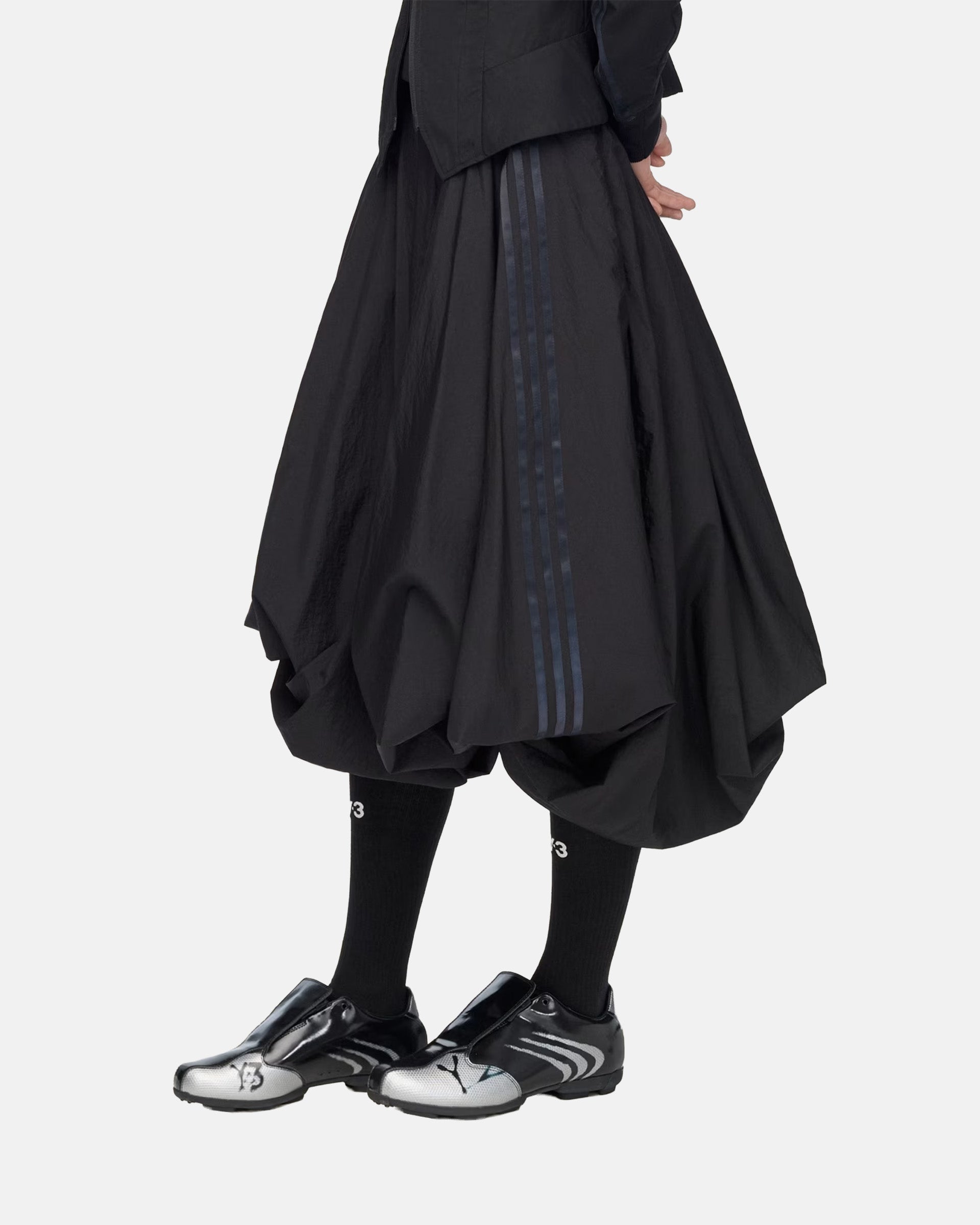 Y-3 Gradient 3-Stripes Nylon Balloon Skirt in Black