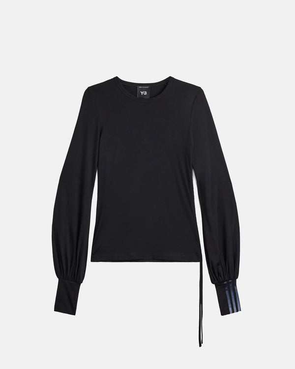Y-3 Wool Cinched Drape Long Sleeve Tee in Black