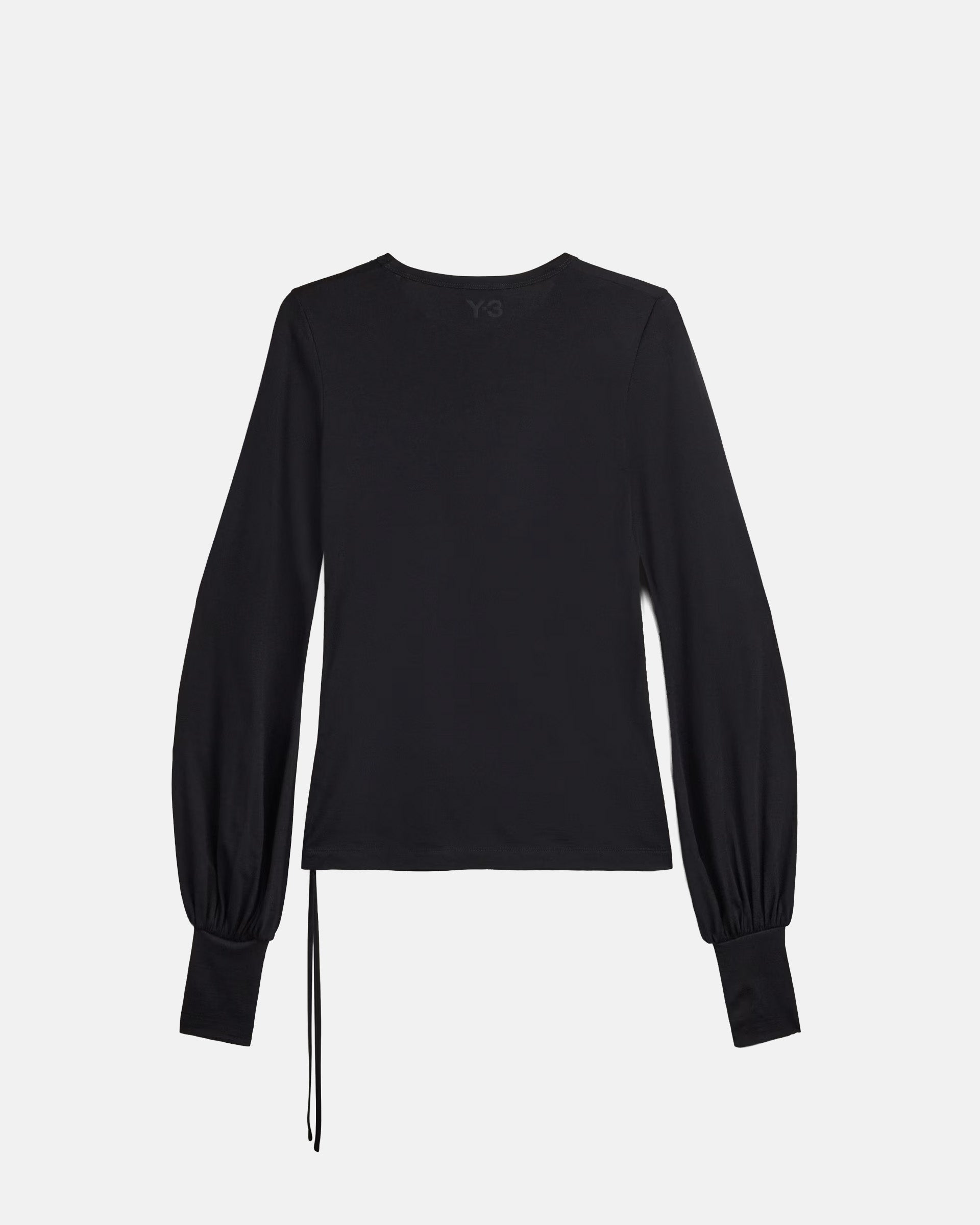 Y-3 Wool Cinched Drape Long Sleeve Tee in Black