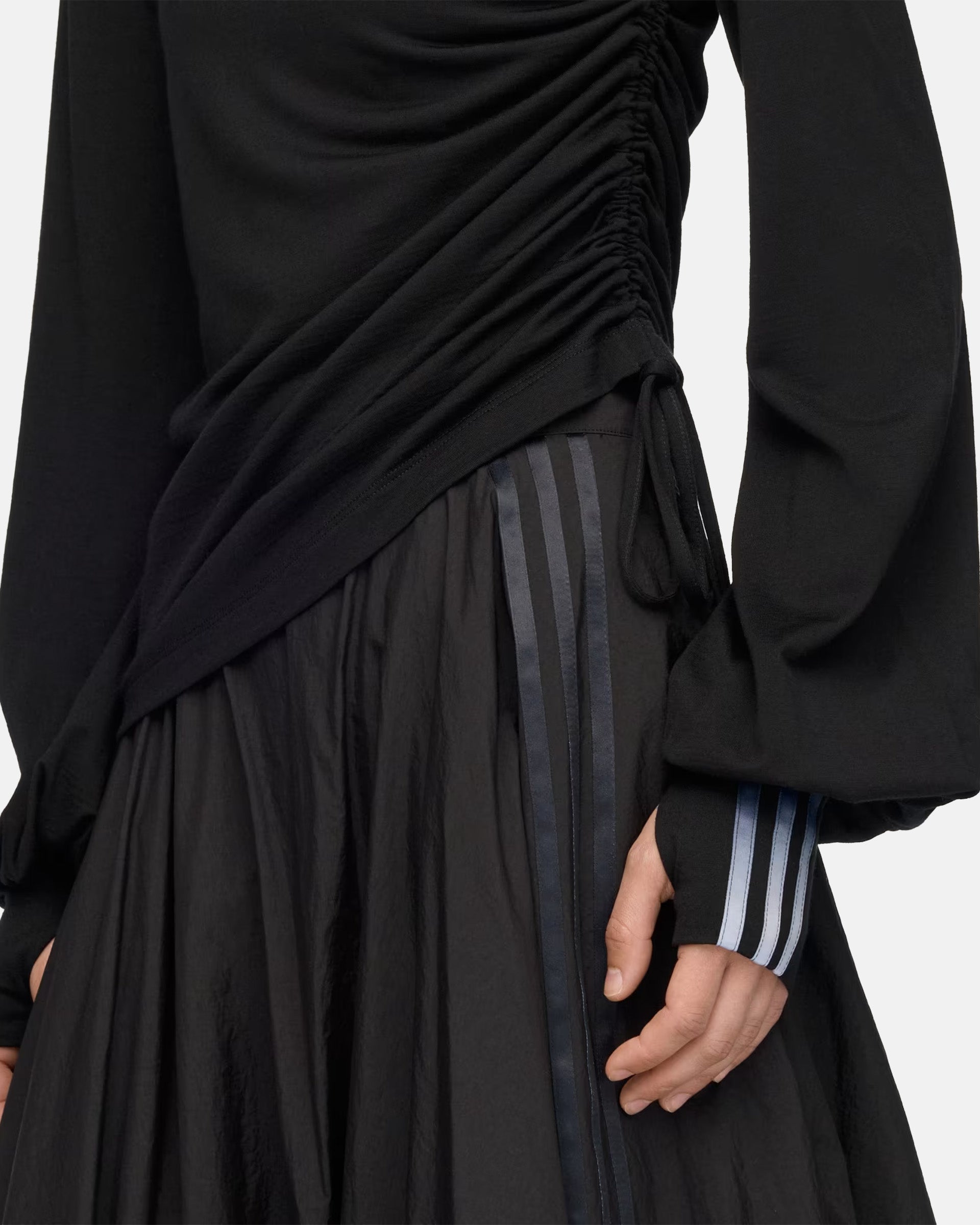 Y-3 Wool Cinched Drape Long Sleeve Tee in Black