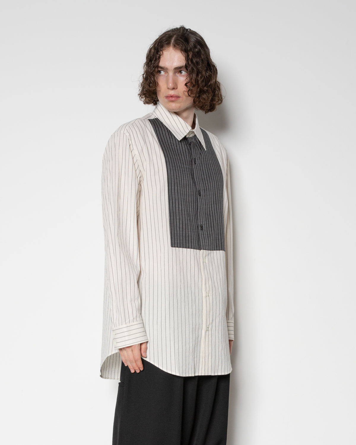 C Li Washer St Front Chest Panel Shirt in Black