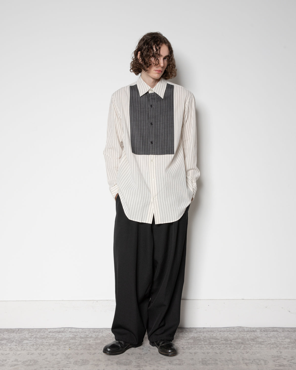 C Li Washer St Front Chest Panel Shirt in Black