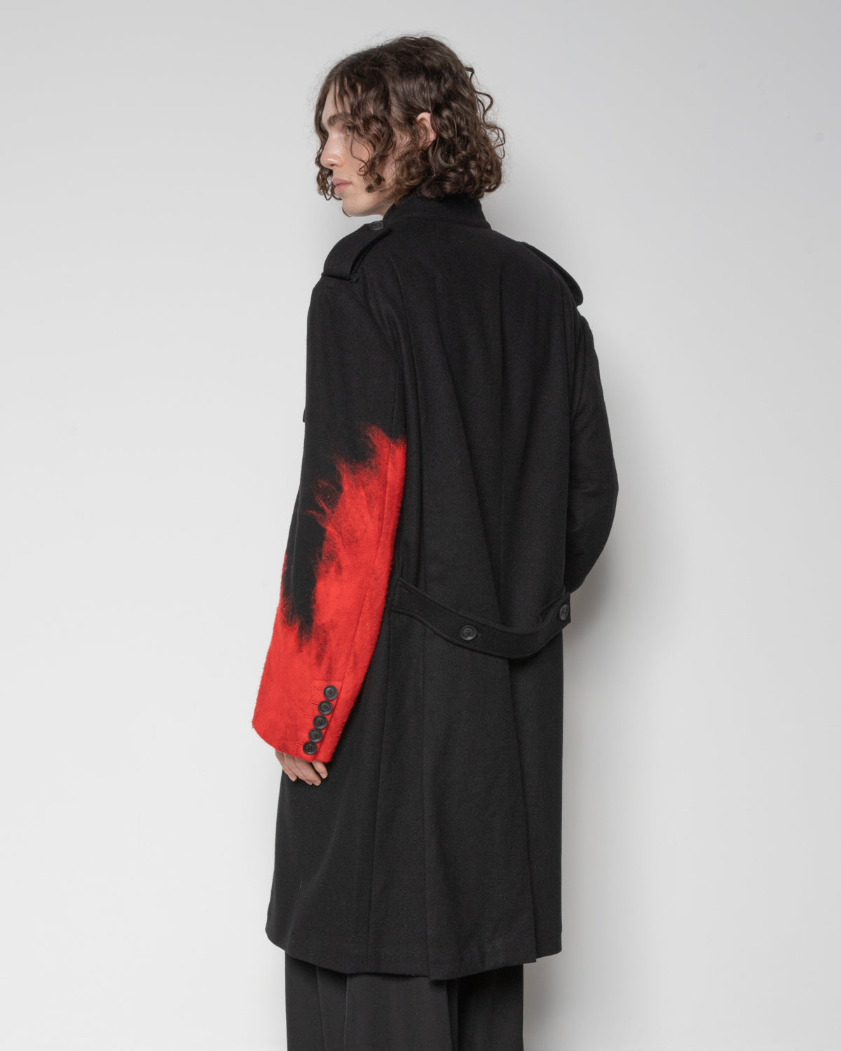 Needle Punched Flannel Red Military Jacket in Black