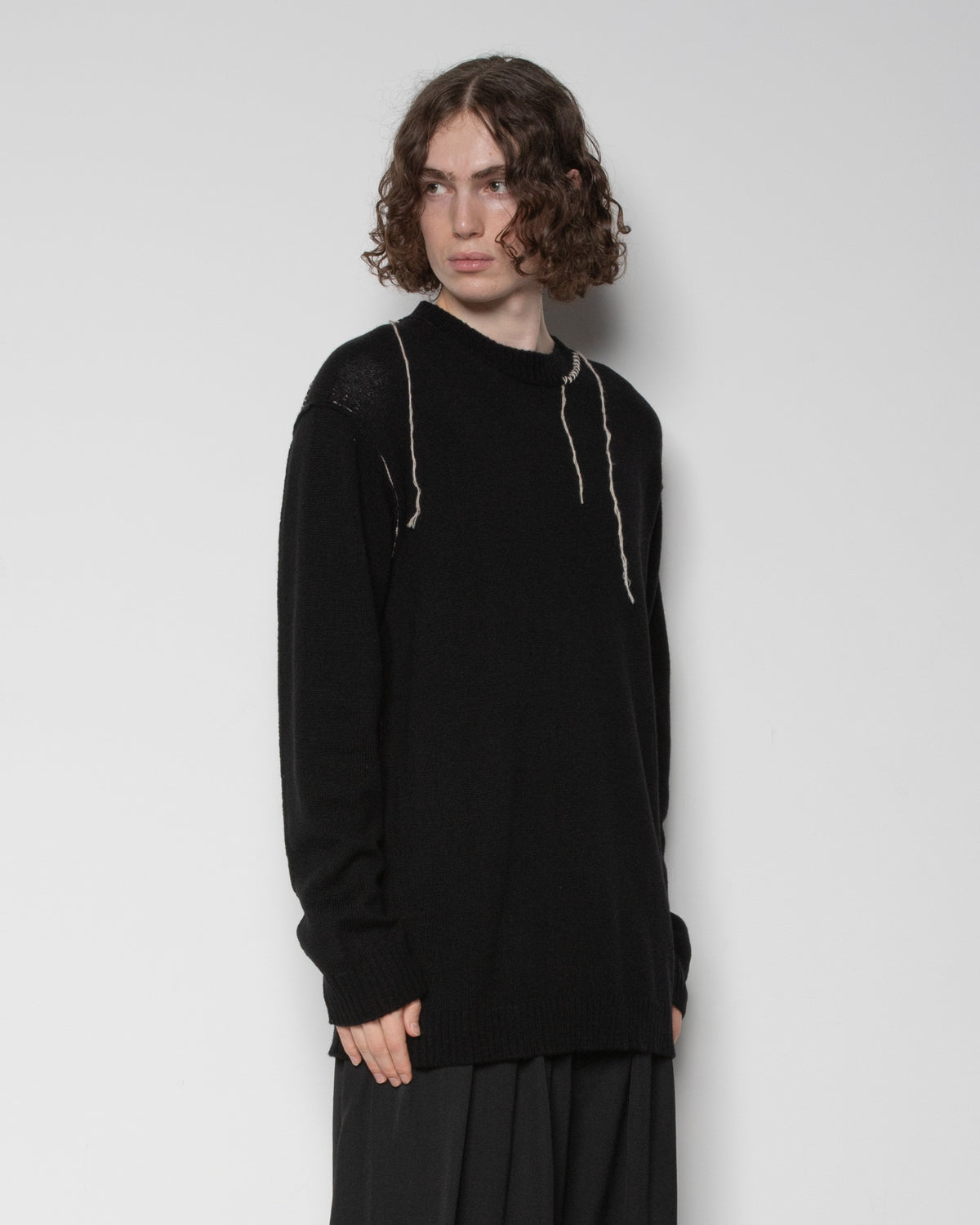 Single Jersey Embroidery Crewneck in Black