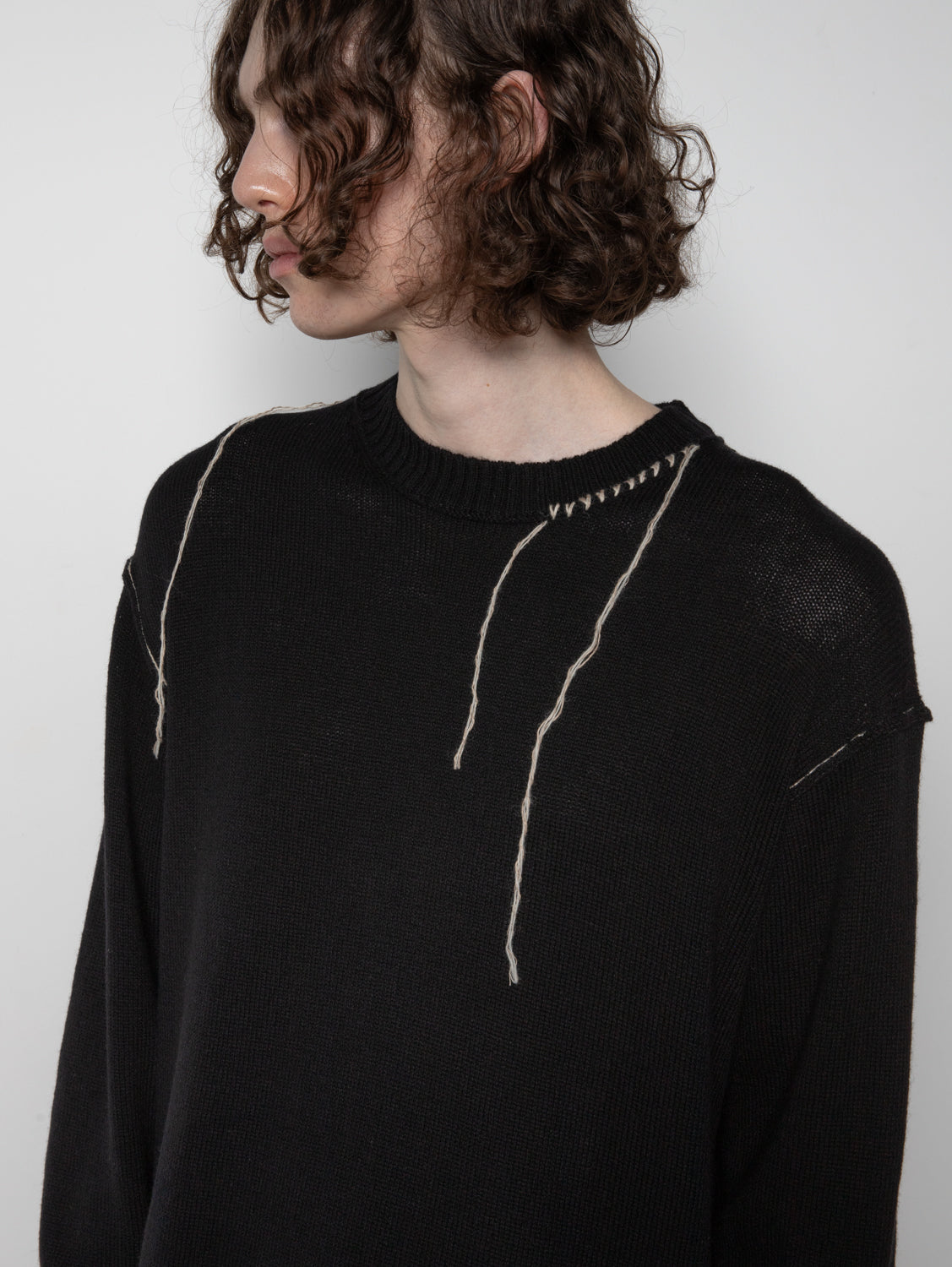 Single Jersey Embroidery Crewneck in Black