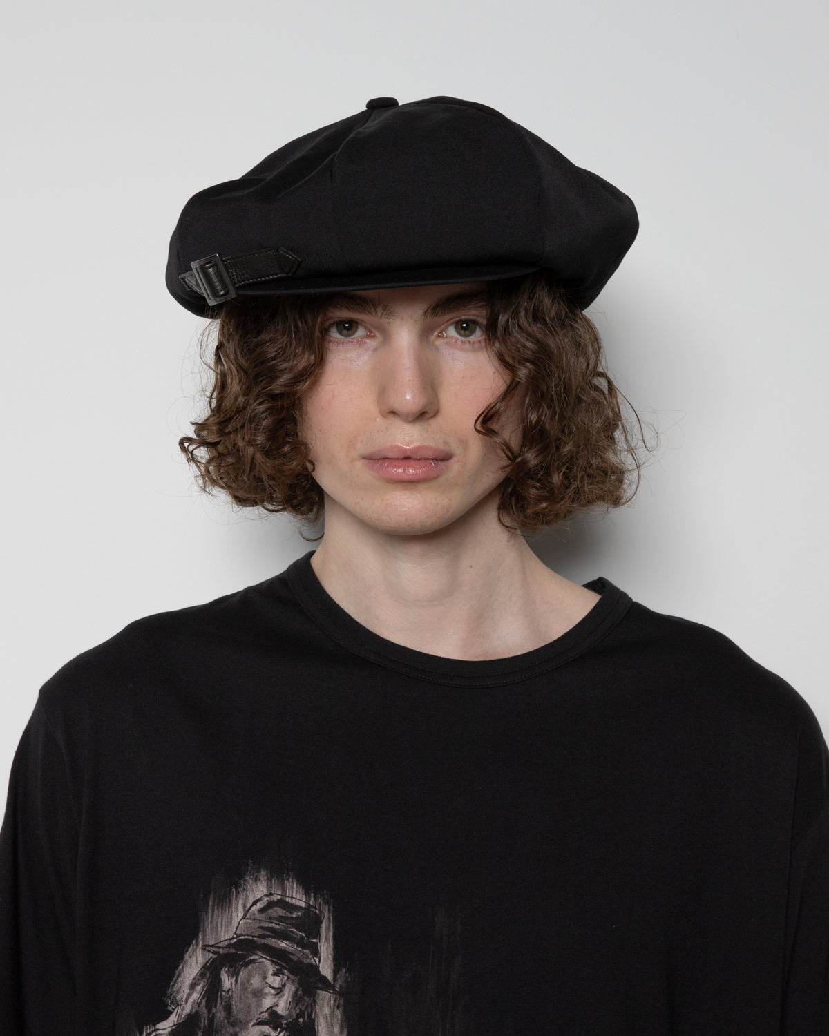 Wool Gabardine 8 Panel Casquette Cap in Black