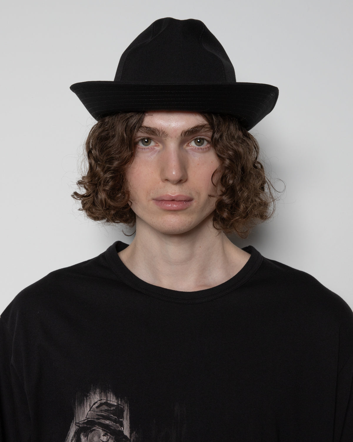 Wool Gabardine Fedora Hat in Black