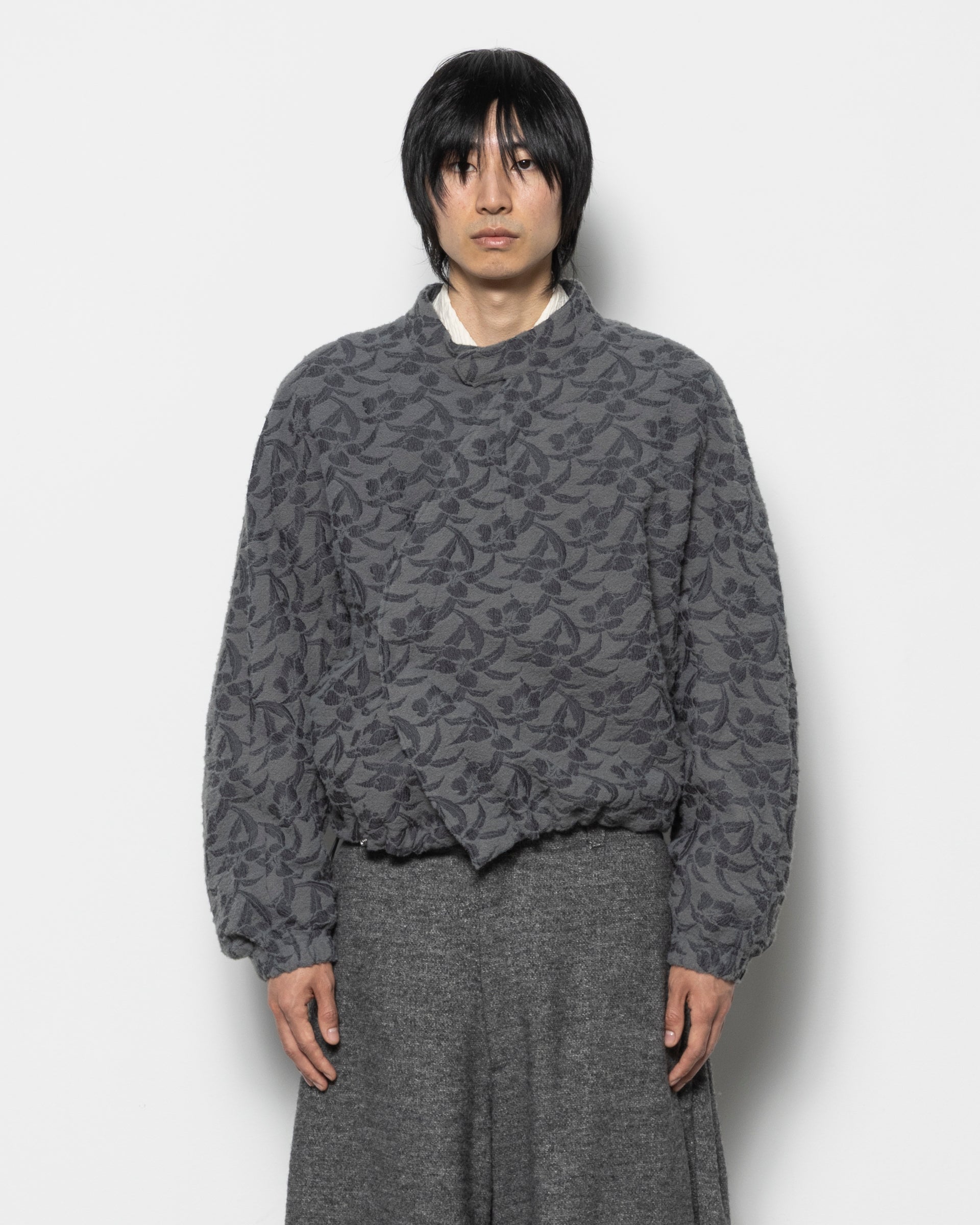 Asymmetrical Floral Riding Jacket in Grey
