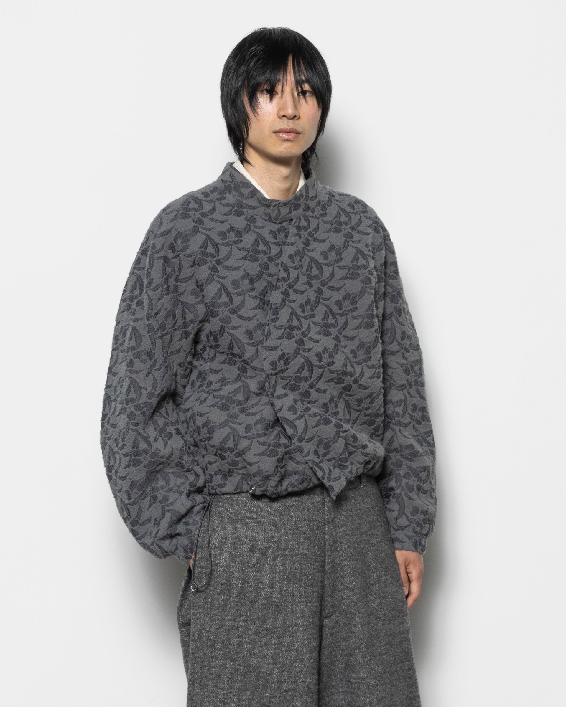 Asymmetrical Floral Riding Jacket in Grey