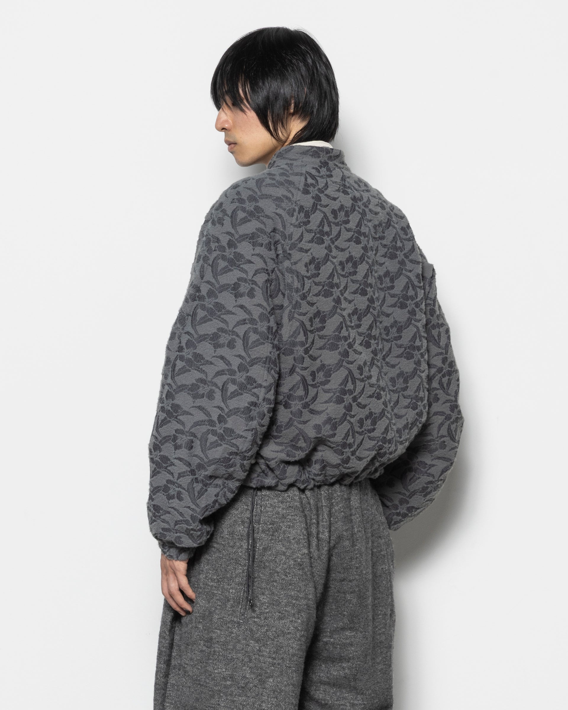 Asymmetrical Floral Riding Jacket in Grey