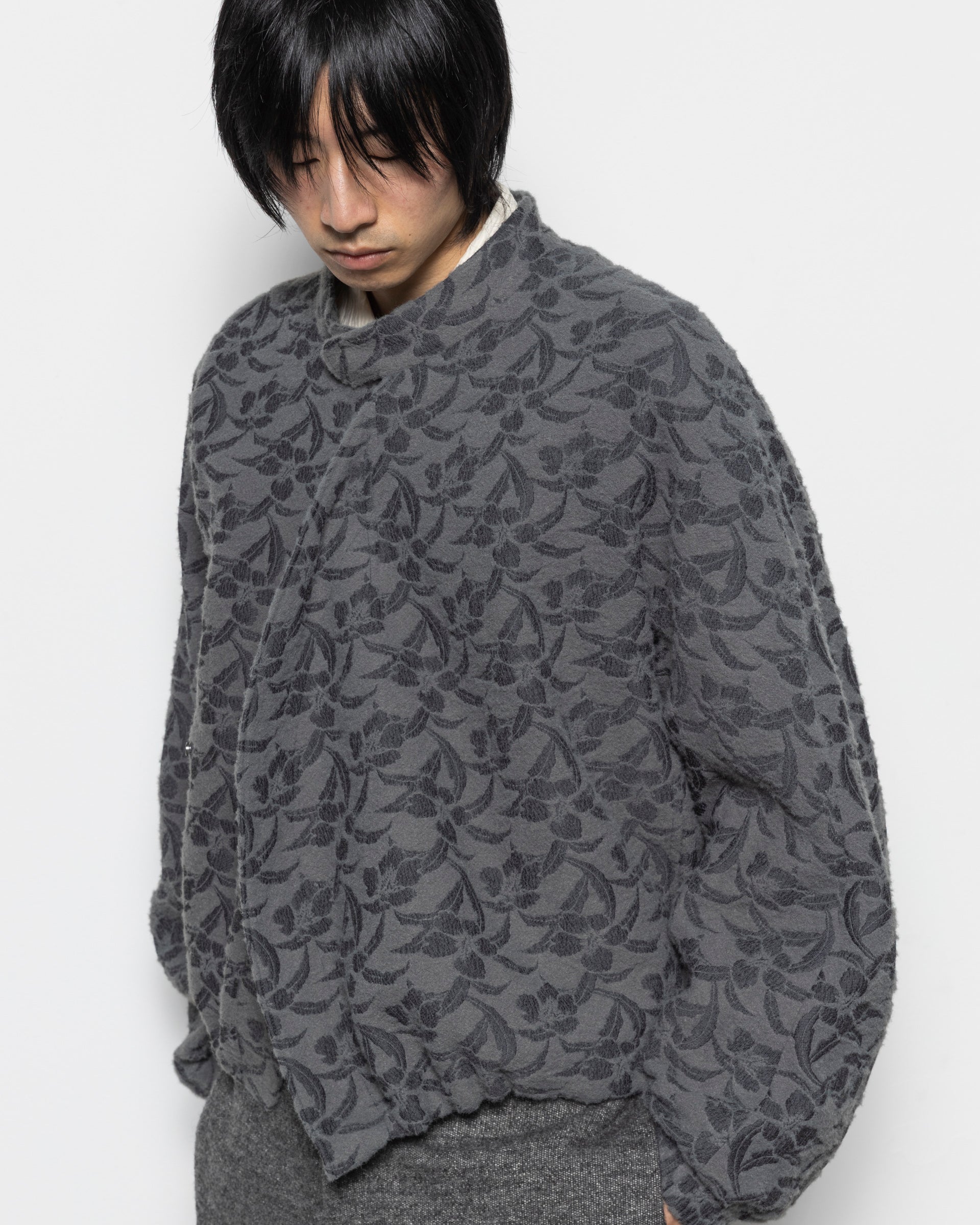 Asymmetrical Floral Riding Jacket in Grey
