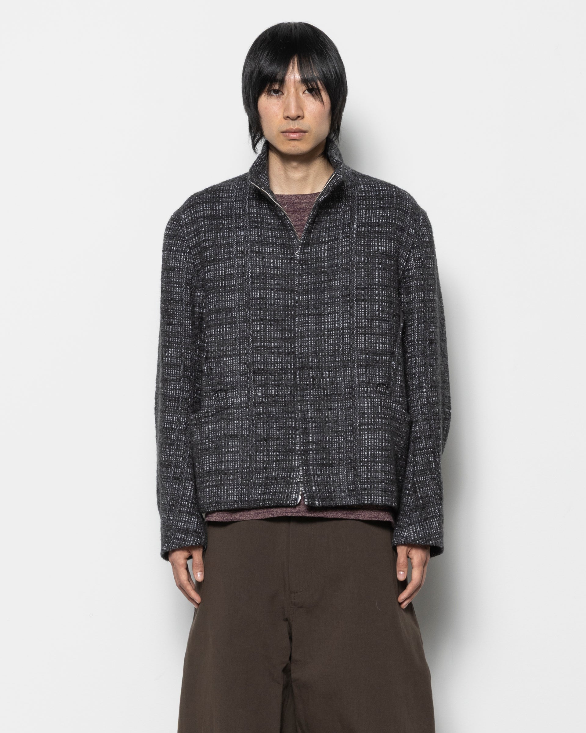 Twill Stand Collar Jacket in Charcoal