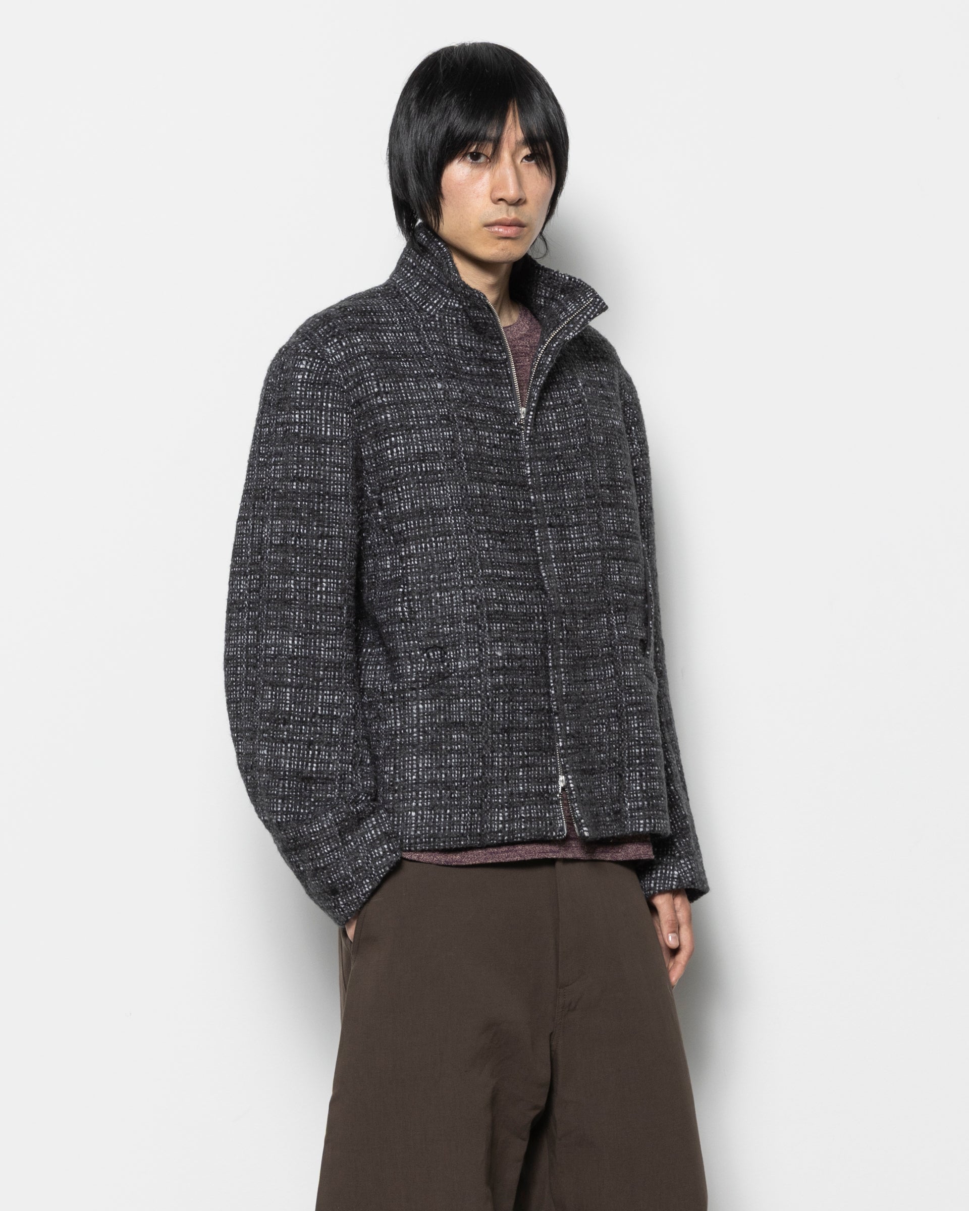 Twill Stand Collar Jacket in Charcoal