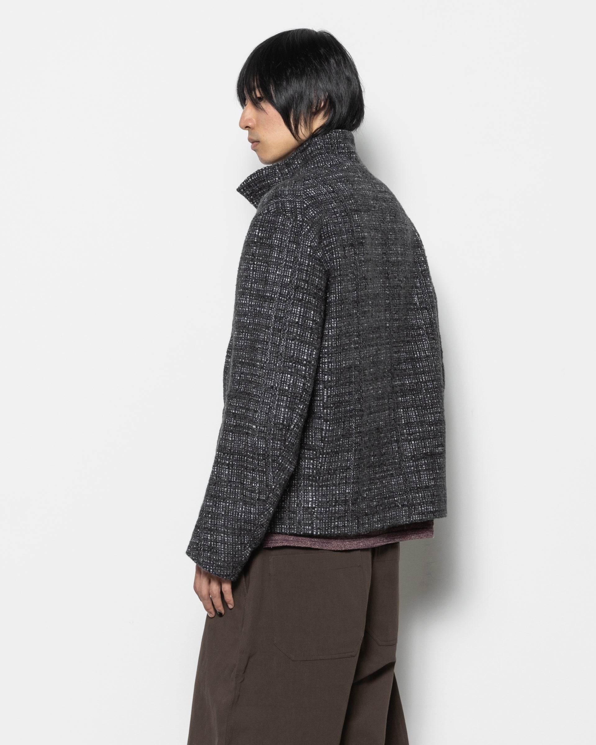 Twill Stand Collar Jacket in Charcoal