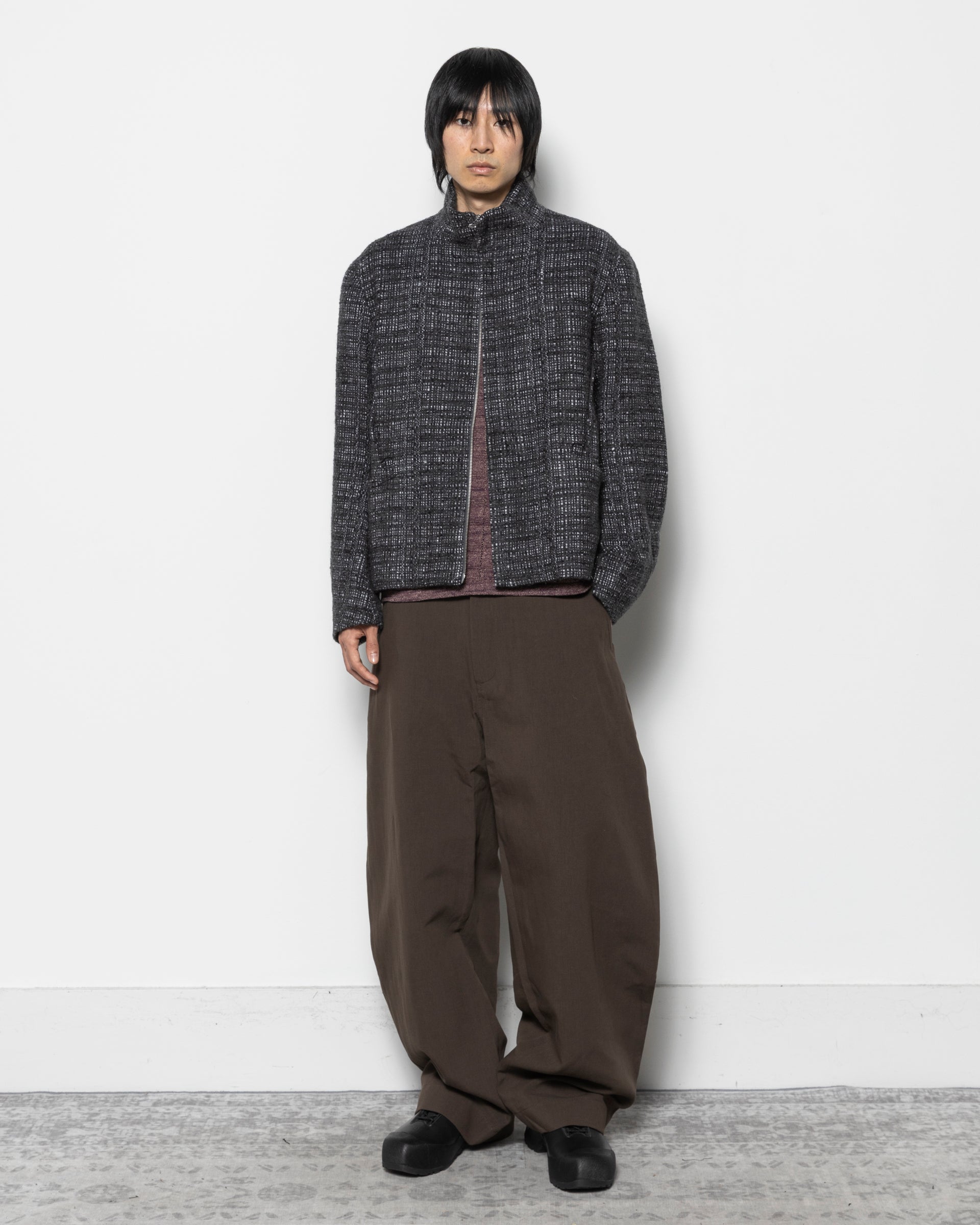 Twill Stand Collar Jacket in Charcoal