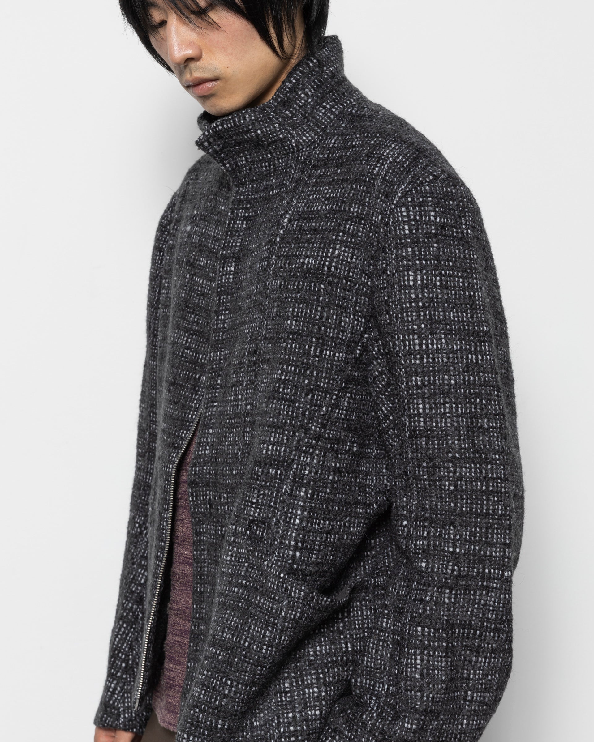 Twill Stand Collar Jacket in Charcoal