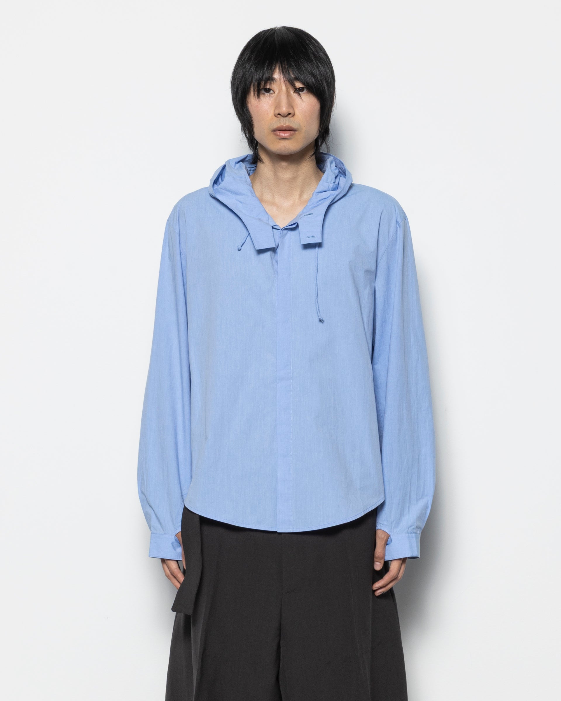 Hooded Button-Up Shirt in Blue