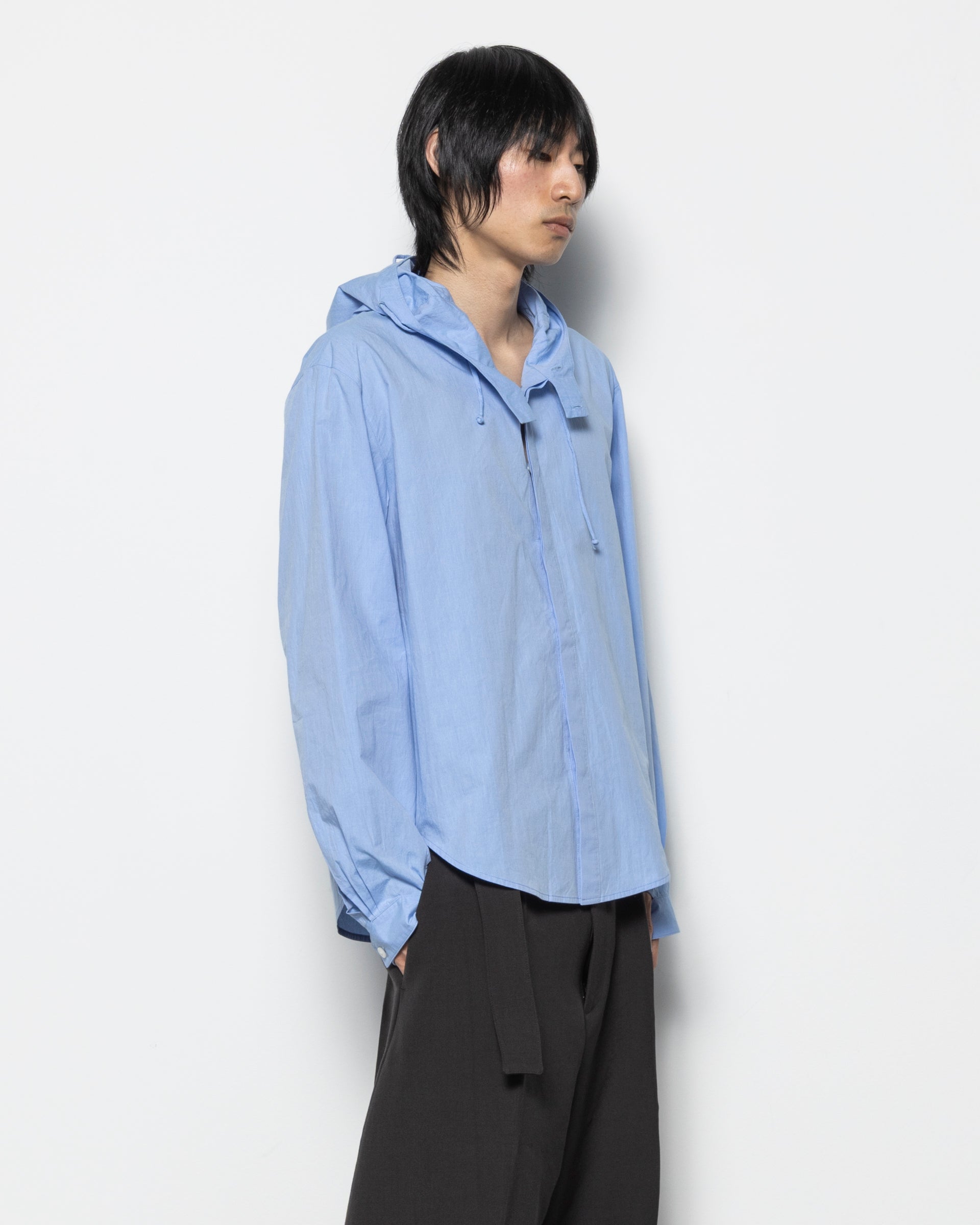 Hooded Button-Up Shirt in Blue