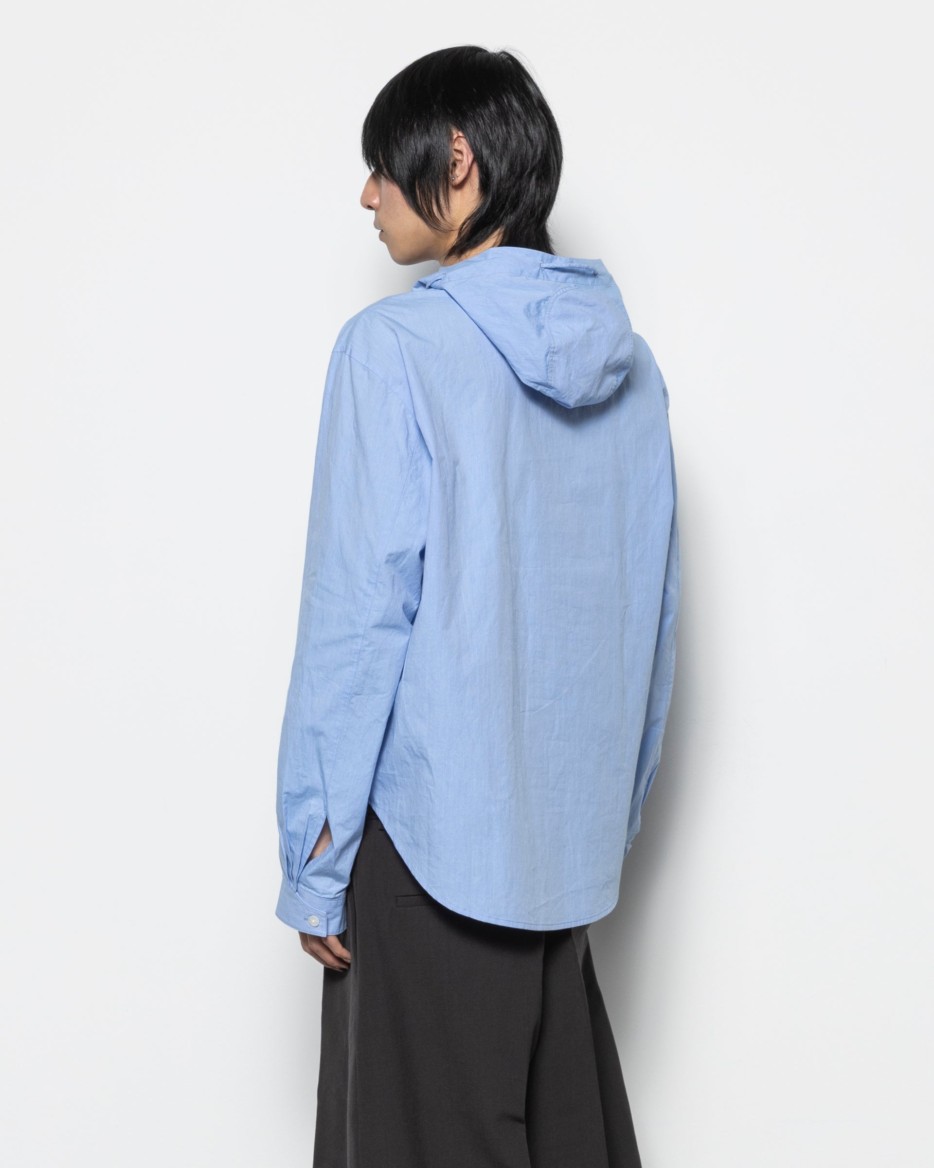 Hooded Button-Up Shirt in Blue