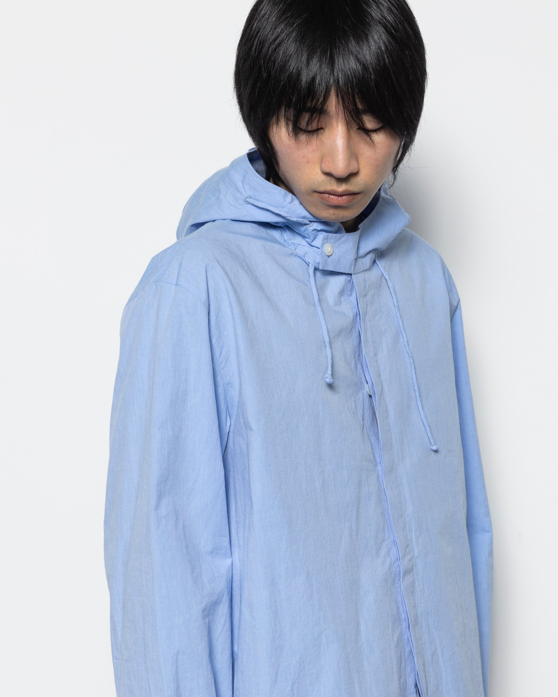 Hooded Button-Up Shirt in Blue