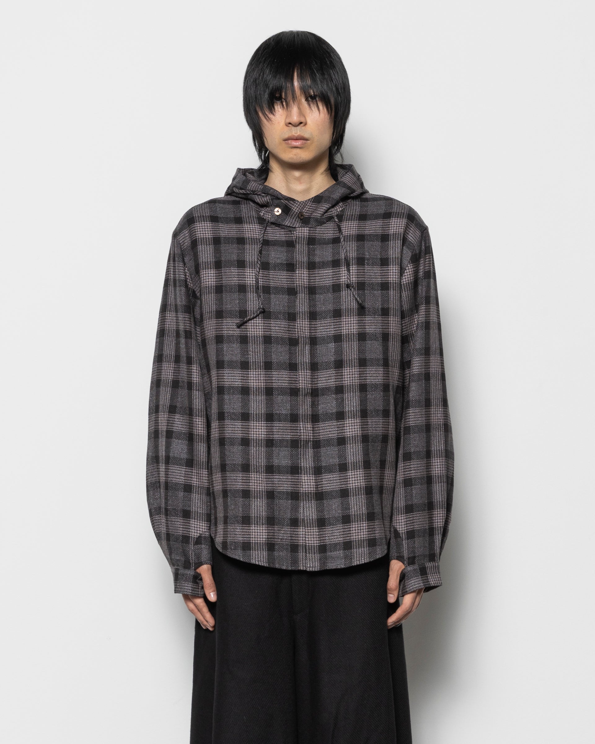 Hooded Flannel Shirt in Checkered Brown