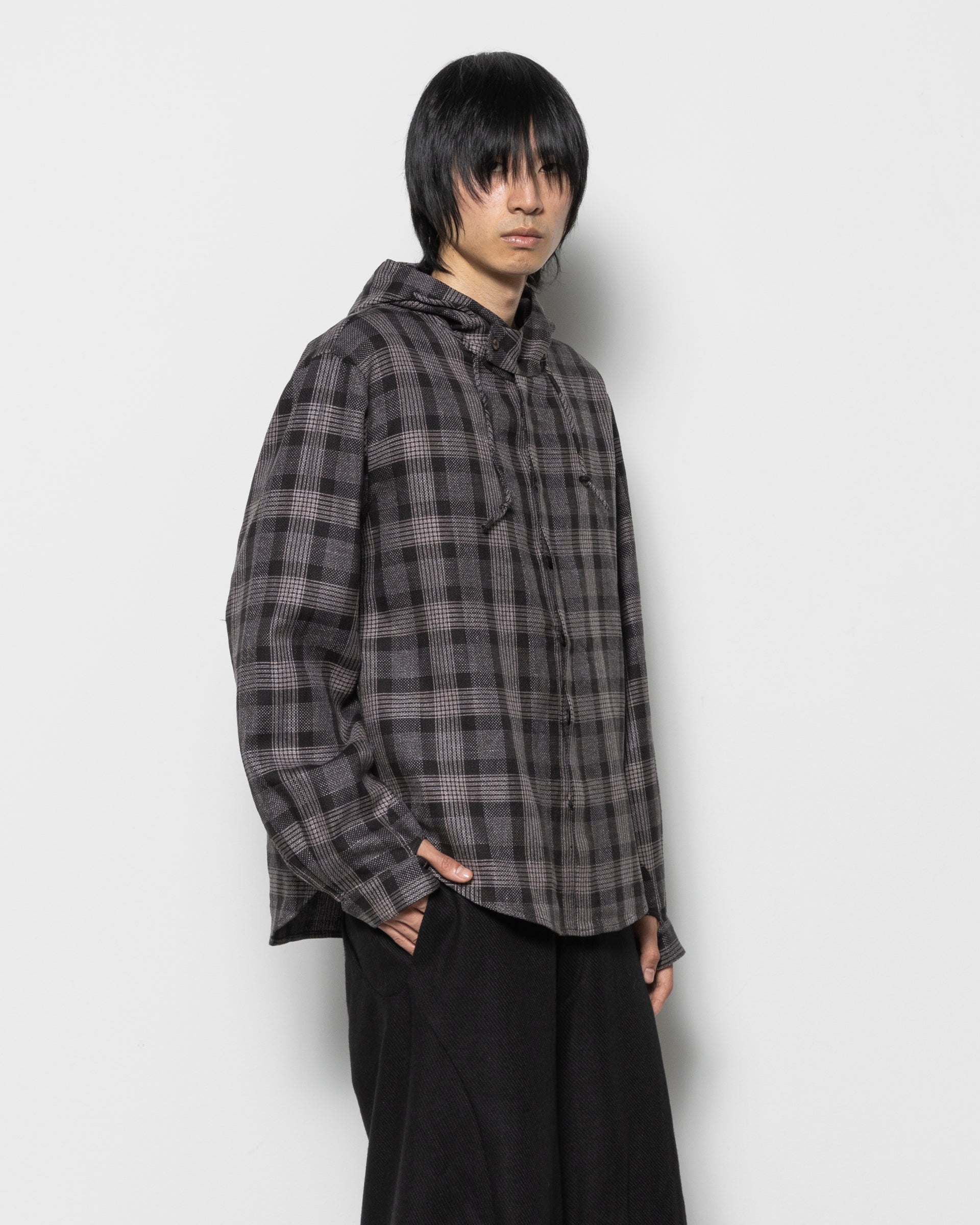 Hooded Flannel Shirt in Checkered Brown