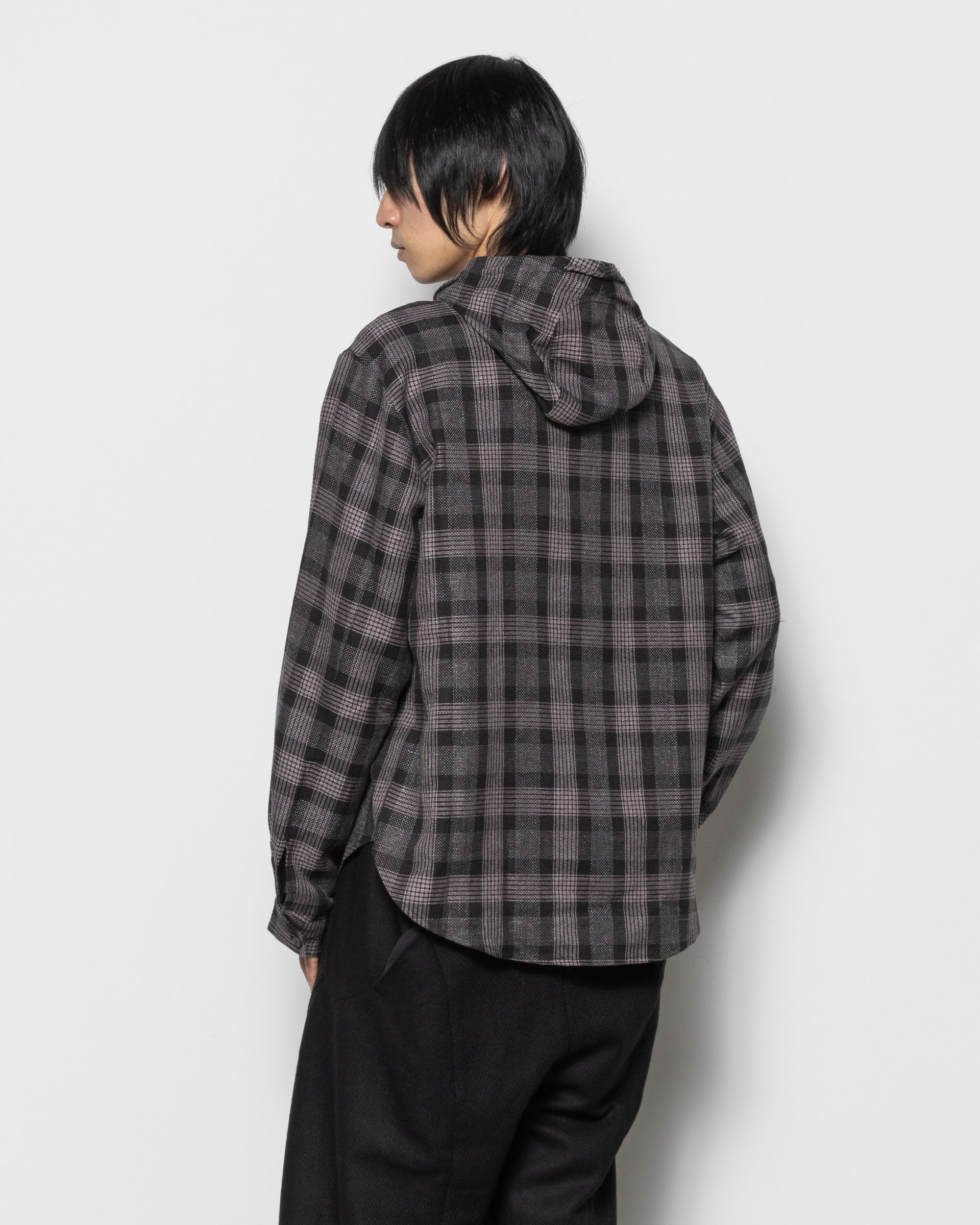 Hooded Flannel Shirt in Checkered Brown