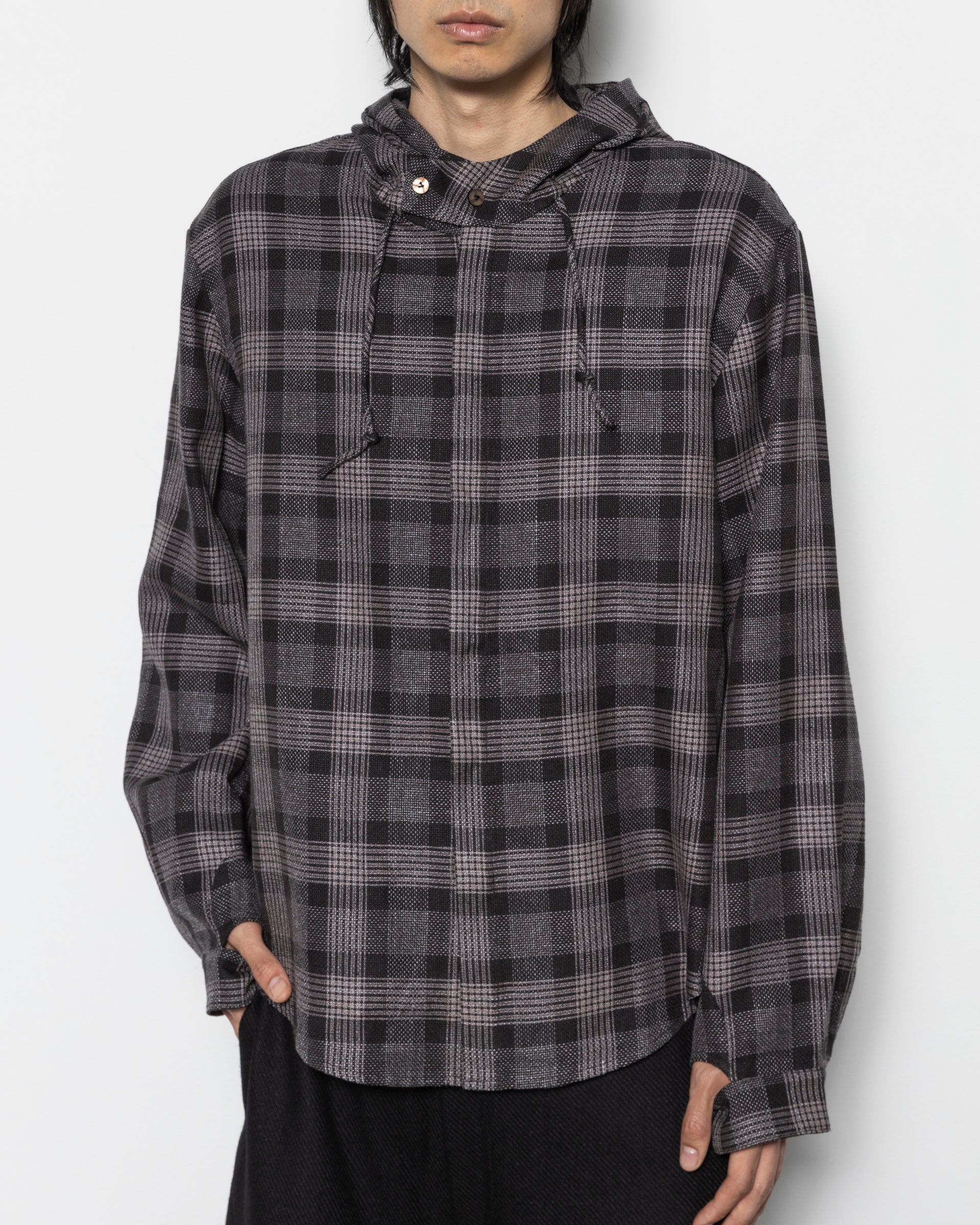 Hooded Flannel Shirt in Checkered Brown