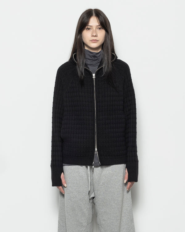 Hooded Knit Zip in Black