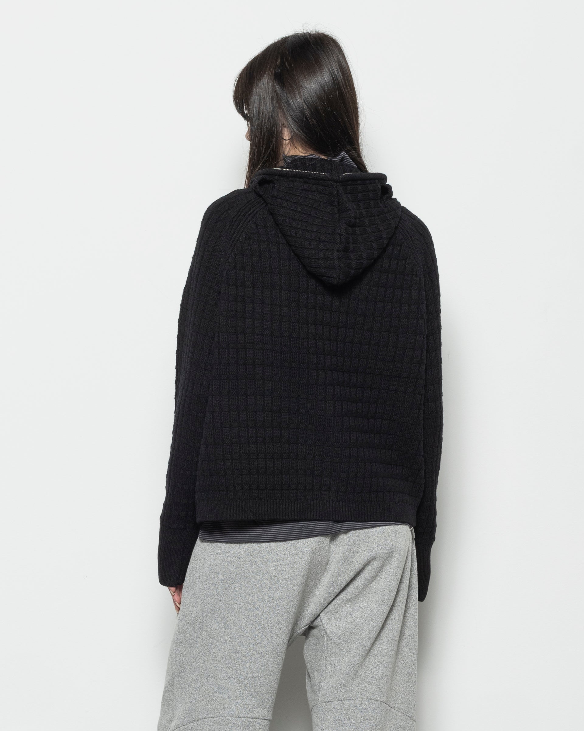 Hooded Knit Zip in Black