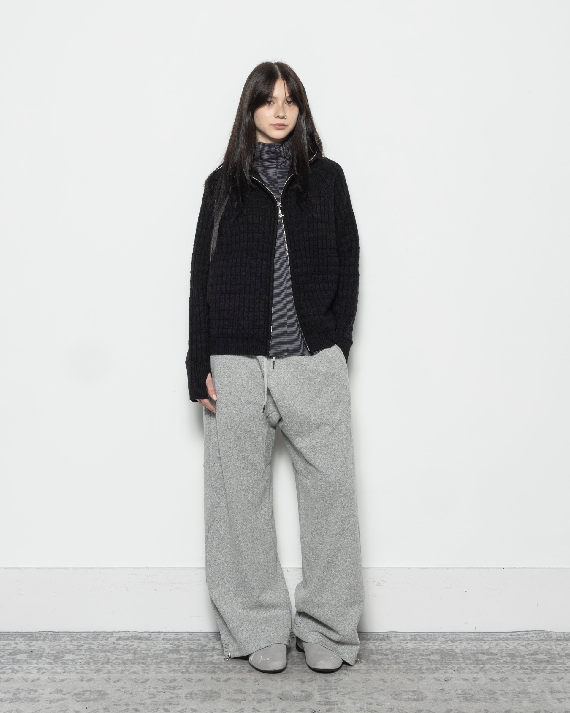 Hooded Knit Zip in Black