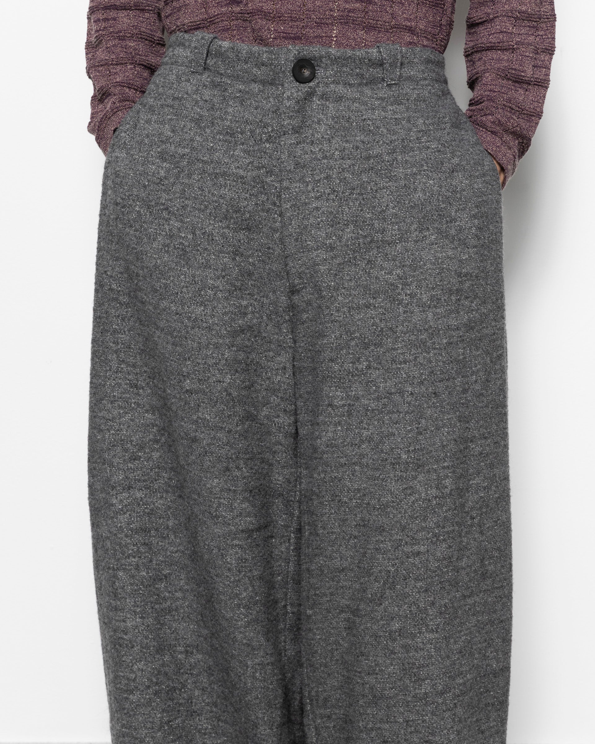Wool Side Pleated Trousers in Grey