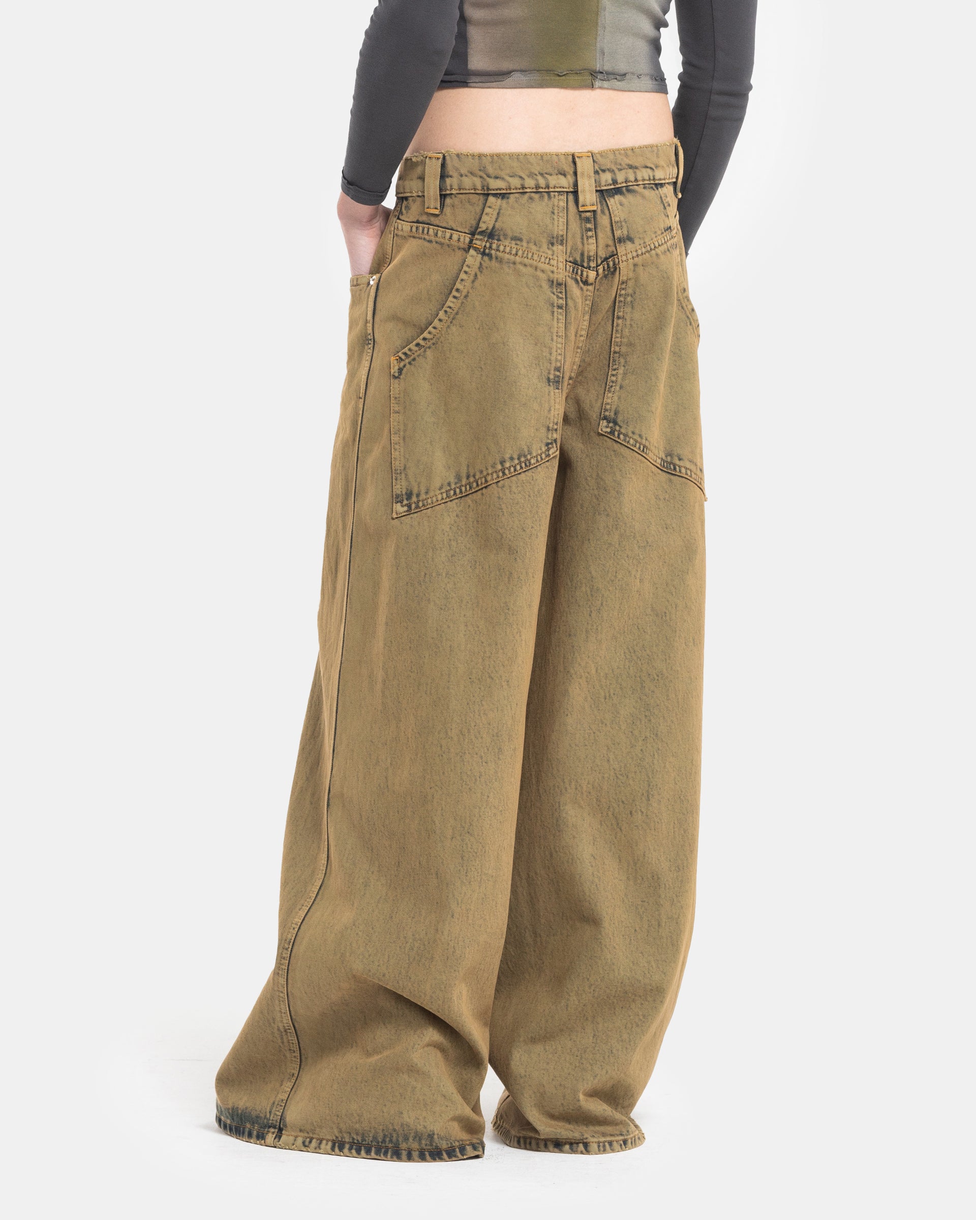 Male Model wearing the Eckhaus Latta Ultra-Wide-Leg Jeans in Swamp
